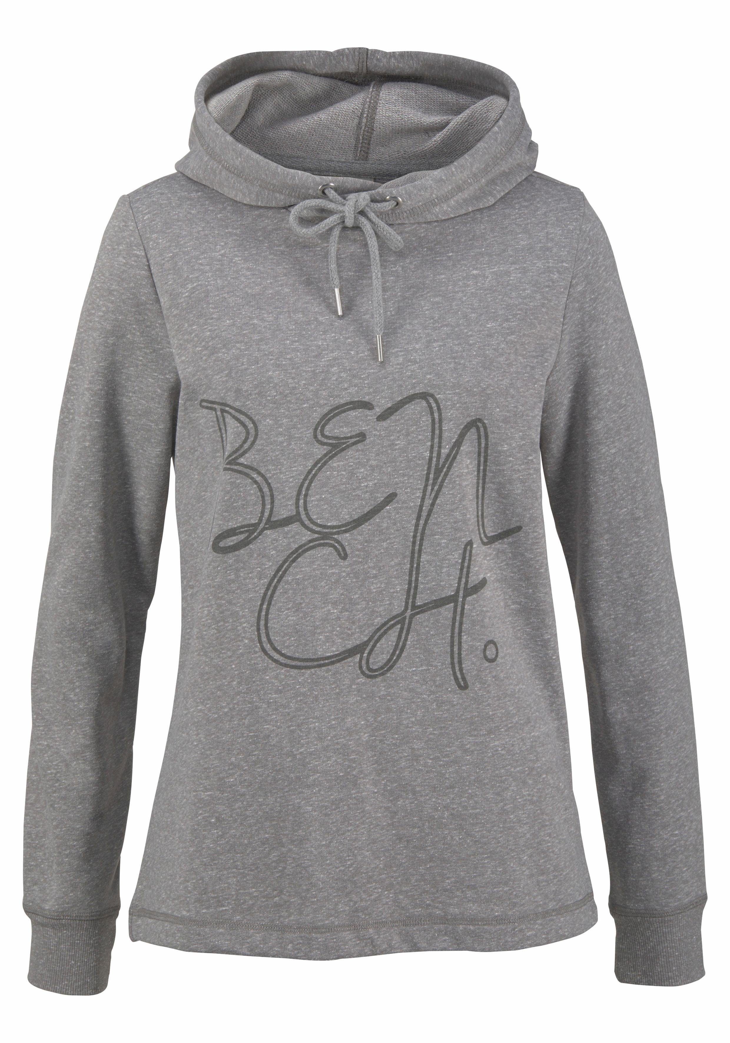 Bench. Hoodie mit Logoprint, Meliertes KapuzenSweatshirt mit Kordelzug