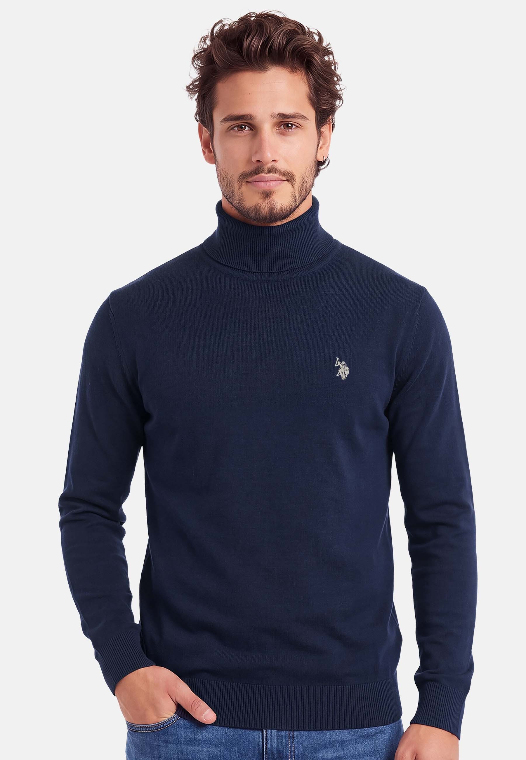 U.S. Polo Assn. Rundhalspullover aus reiner Baumwolle mit Logostickerei Klassischer Herrenpullover mit Rippbündchen und regulärer Passform