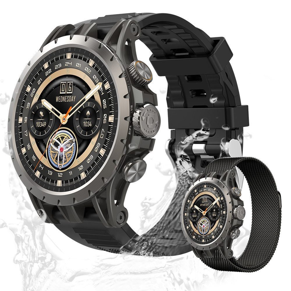 Valdus Herren's AMOLED Telefonfunktion 750 mAh akku mit alle funktions Smartwatch (1,43 Zoll, Android/iOS), Fitness Tracker uhr für Herren Sportuhr mit mehr als 100+Sportmodi