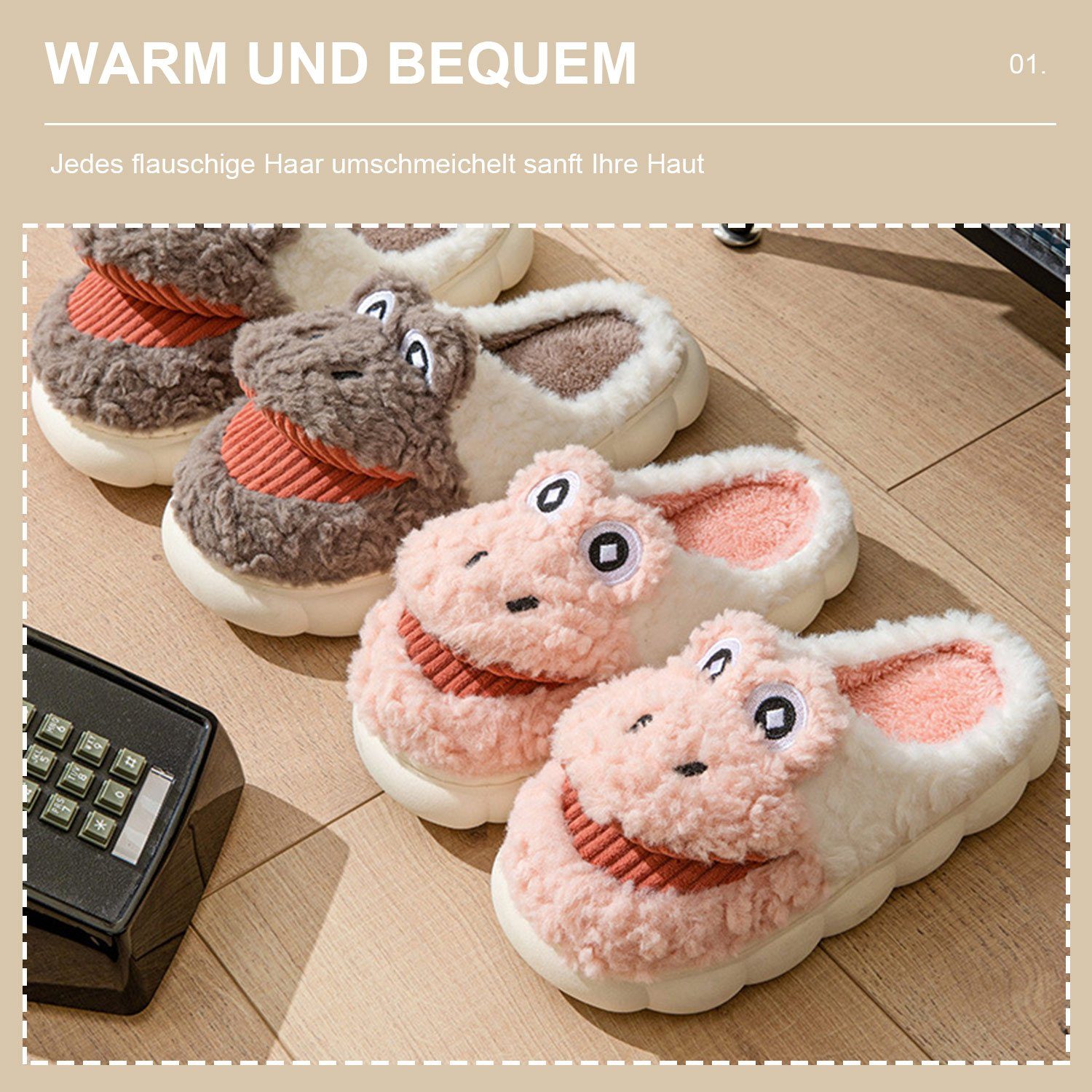 Slippers Herren Hausschuh Hausschuhe Daisred Winter Cartoon Plüsch Damen Pantoffeln Grün