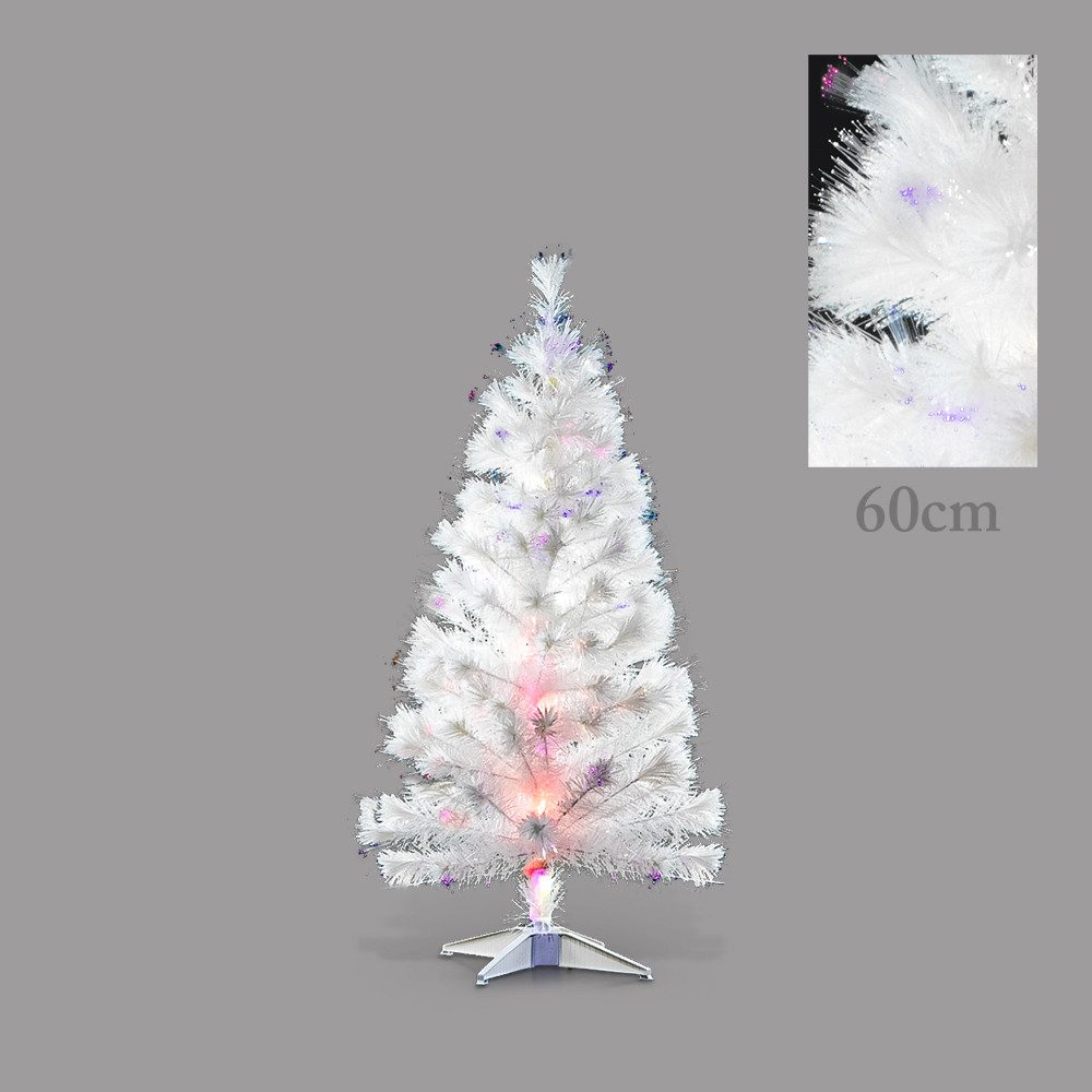 Künstlicher Weihnachtsbaum weiß flauschig 60 cm LED Glasfaser klappbar Standfuß Adapter Deko, Klappbare Form
