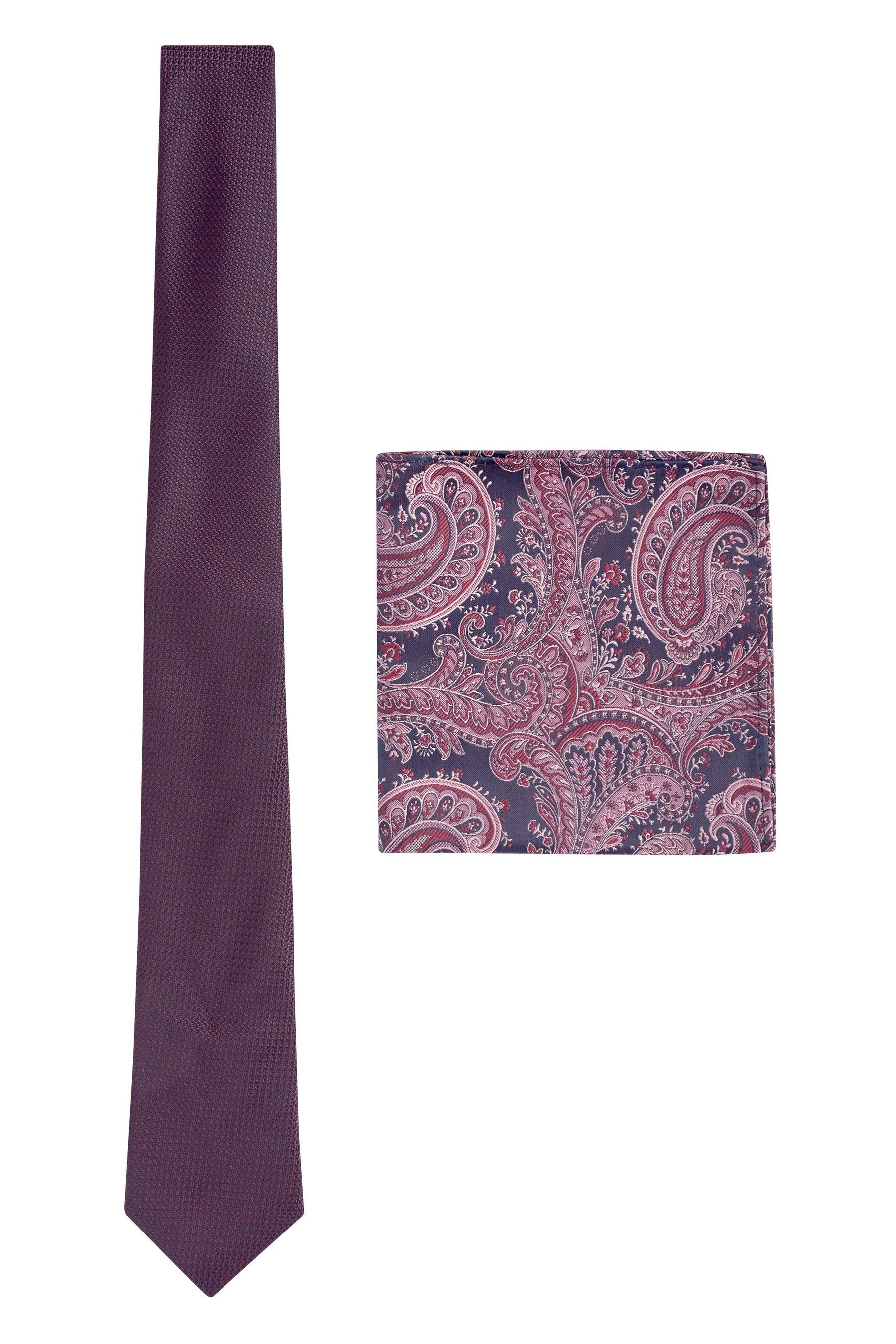Set Paisley Krawatte im (2-St) - Slim Krawatte Next Burgundy Einstecktuch und Red