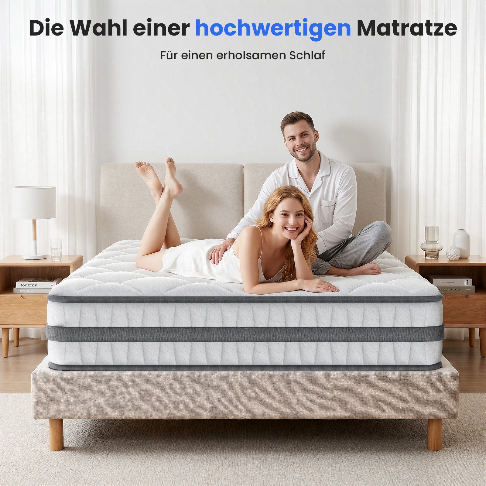 Boxspringmatratze Taschenfederkernmatratze 7 Zonen Federkernmatratze, Luxus matratze, Patbrela, 26 cm hoch,orthopädisch,Zertifizierte Qualität, passt sich dem K – Bild 5 von 5