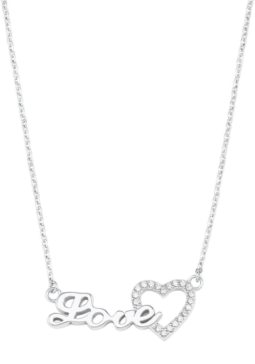 Amor Kette mit Anhänger Schriftzug "Love" mit Herzmotiv, mit Zirkonia (synth)