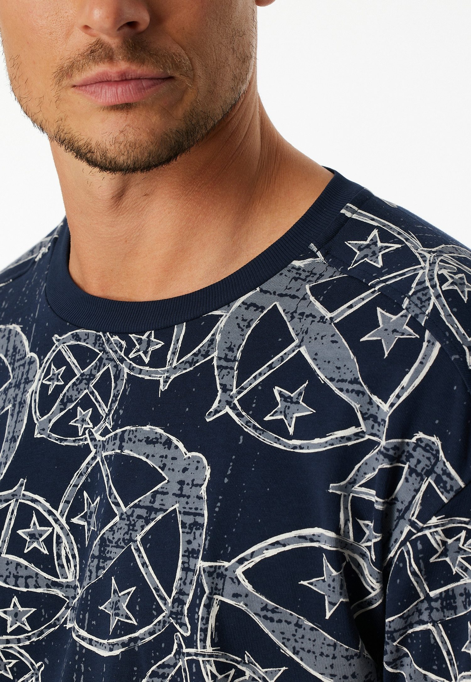 Schiesser Kurzarmshirt Schiesser 150 Years Rundhalsausschnitt, Baumwolle, Allover-Print