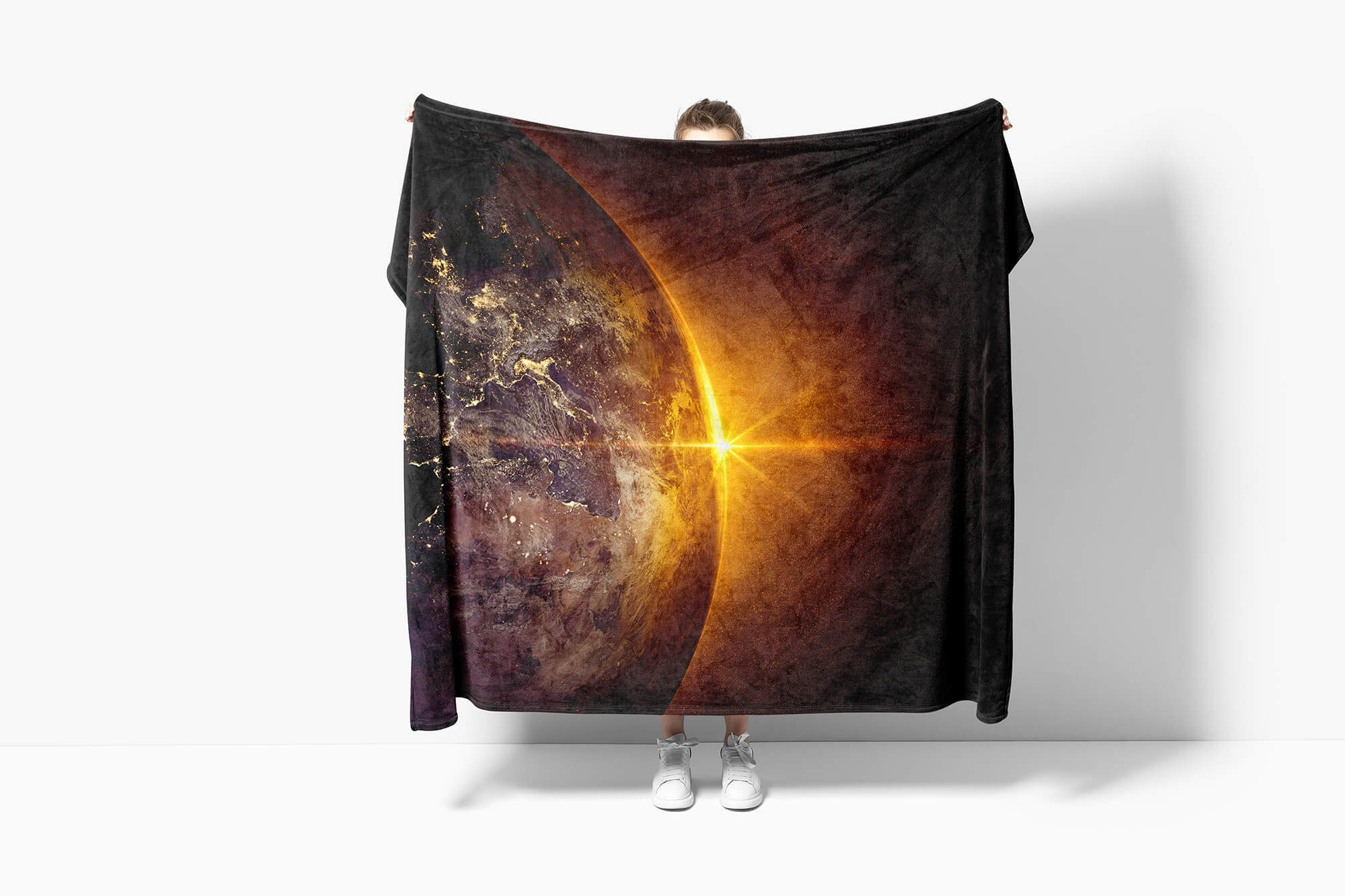 Art Handtuch Sinus Planet Sonne, (1-St), mit Erde Handtuch Saunatuch Fotomotiv Handtücher Baumwolle-Polyester-Mix Kuscheldecke Strandhandtuch