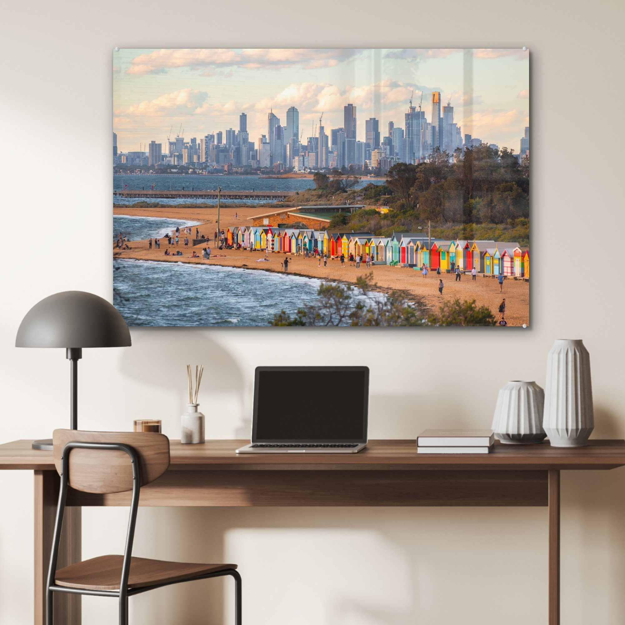 MuchoWow Acrylglasbild Skyline Acrylglasbilder (1 der St), Wohnzimmer Schlafzimmer von Melbourne Australiens, & an Küste