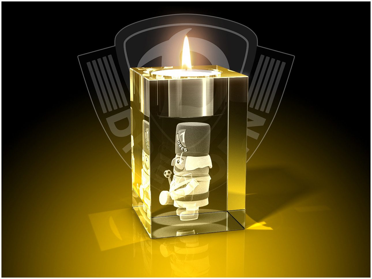 GLASFOTO.COM Teelichthalter Dynamo Dresden, 3D-Motive mit Logo, Kristallglas, Weihnachten/Ostern