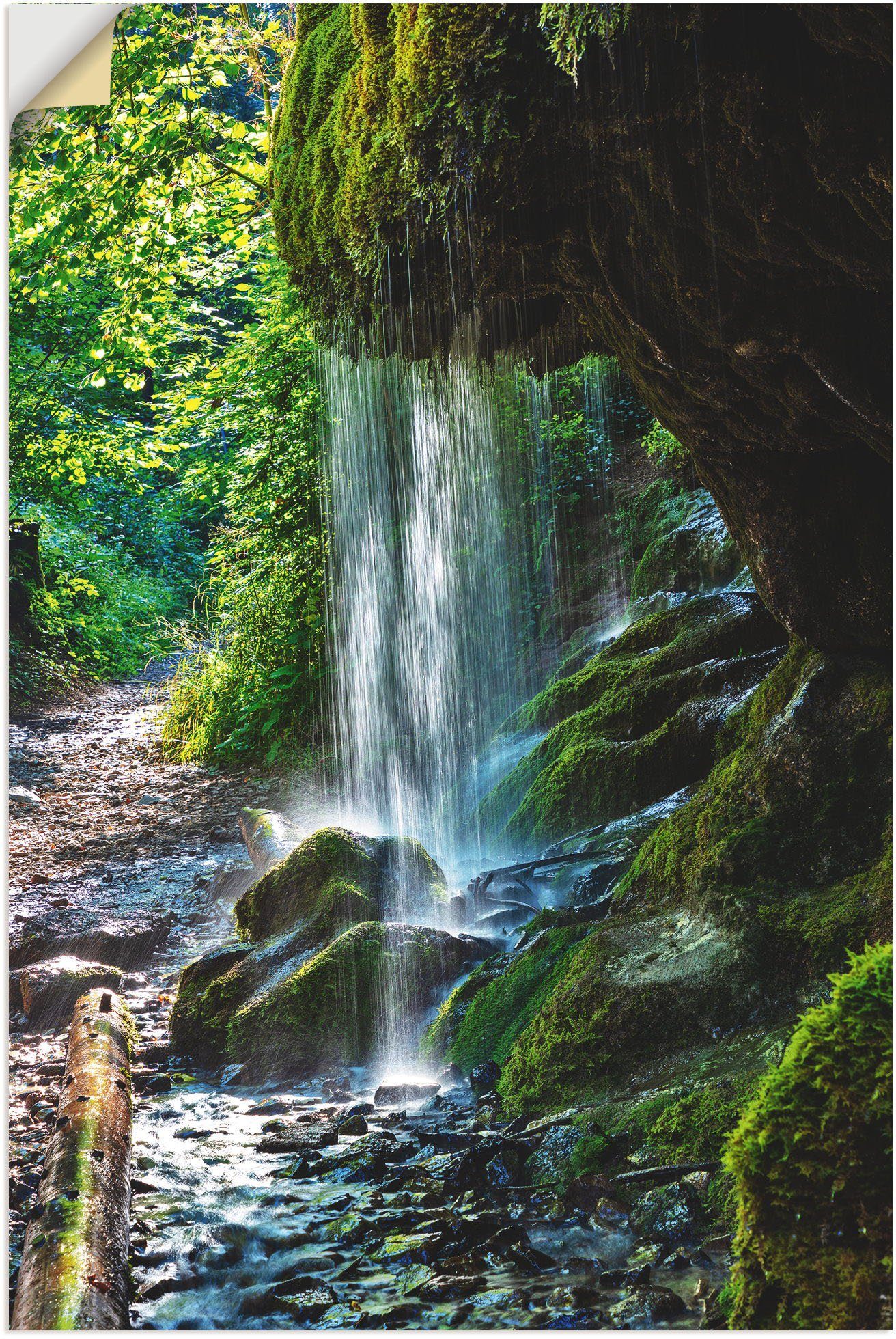 Leinwandbild, St), in versch. Poster Wandaufkleber Artland Wasserfall, Wasserfallbilder Moosbedeckter oder Größen als Wandbild (1 Alubild,