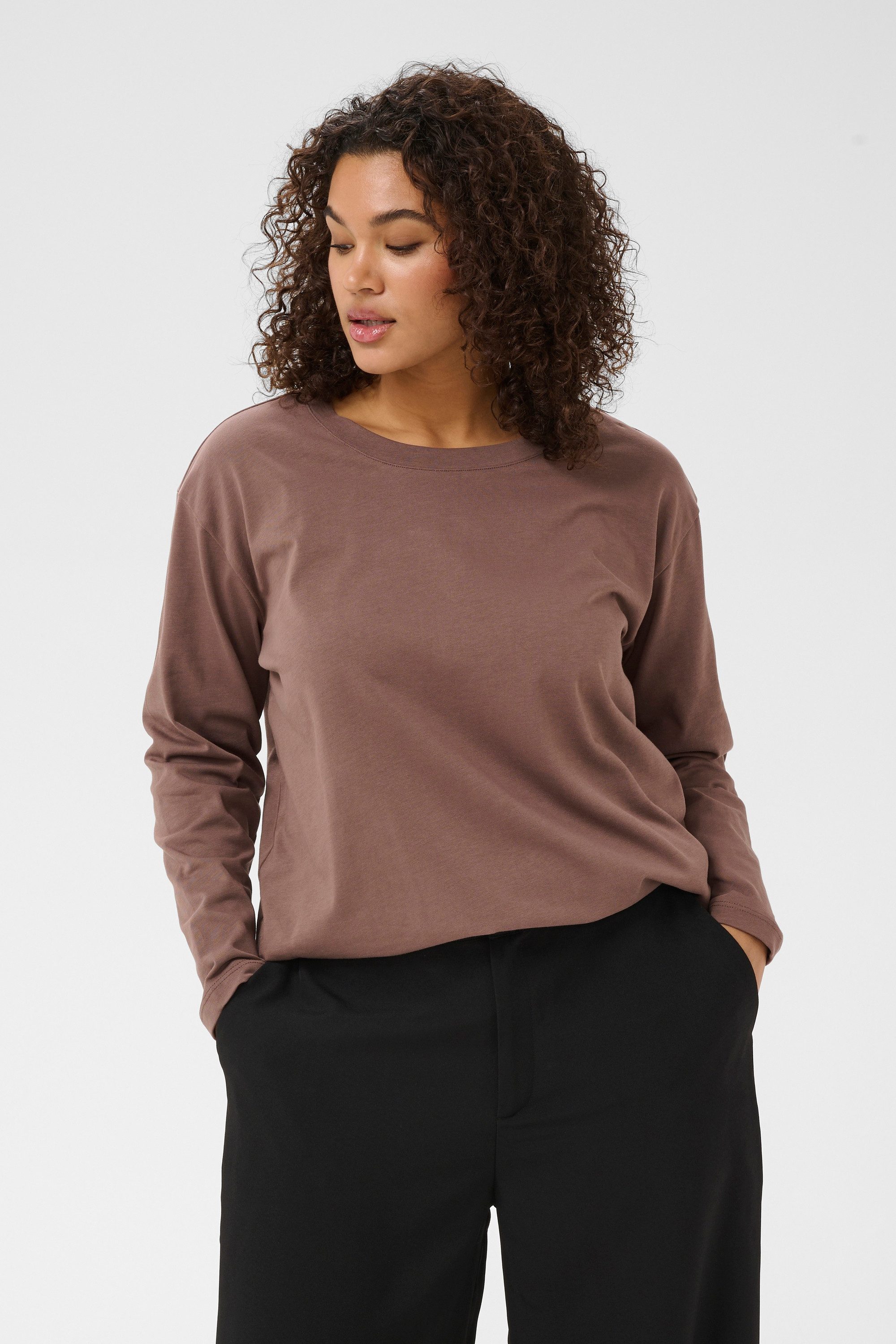 KAFFE Curve Langarmbluse Langarm-Shirt KChellen Große Größen