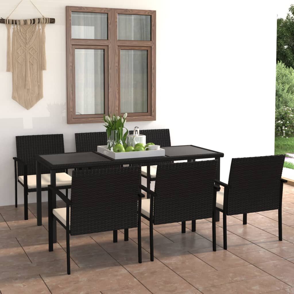 Garten-Essgruppe Schwarz 180x70x73 cm Tisch & 6 Stühle mit Kissen