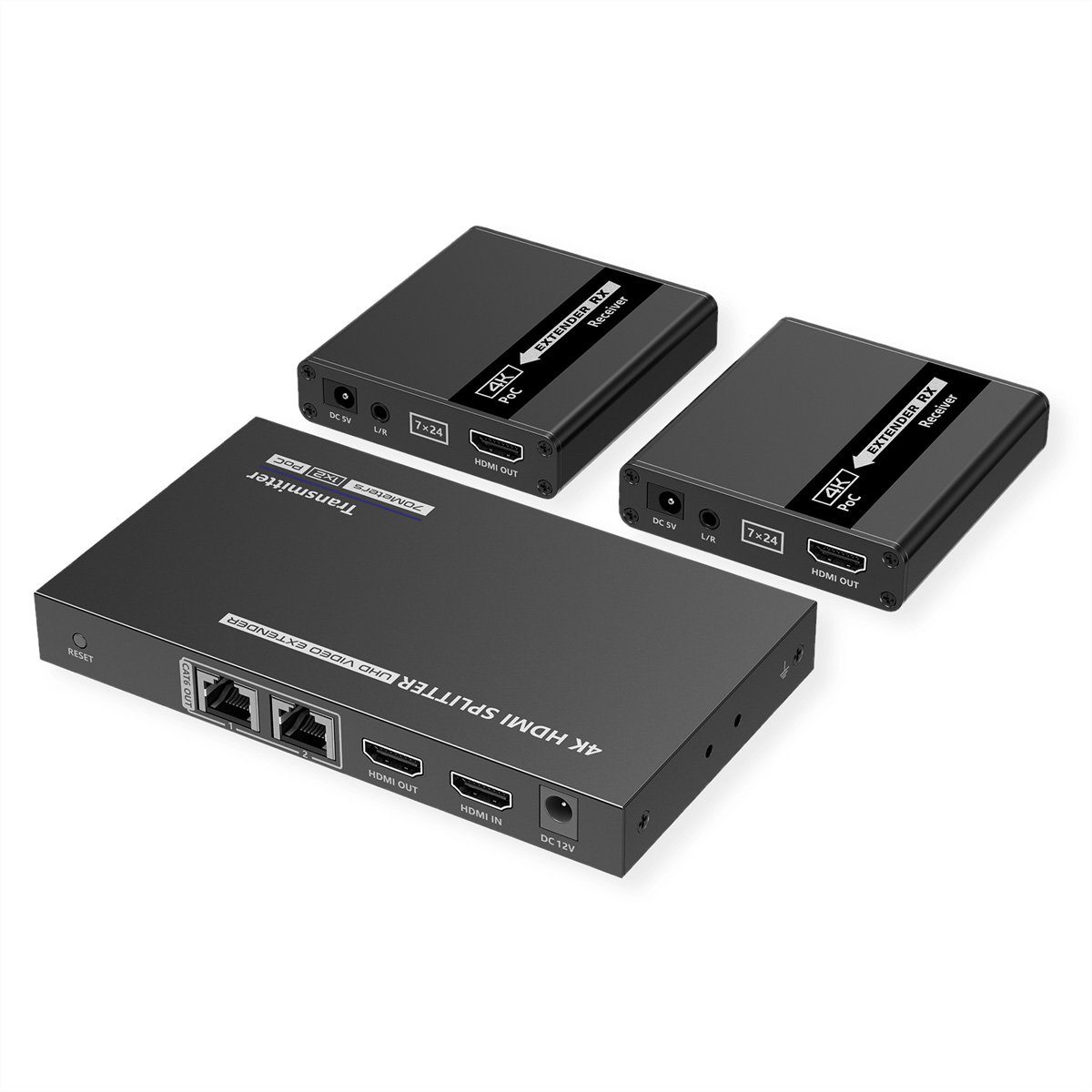 HDMI Splitter 3fach, mit Verlängerung (2x) über TP, bis 40 m Audio- & Video-Adapter