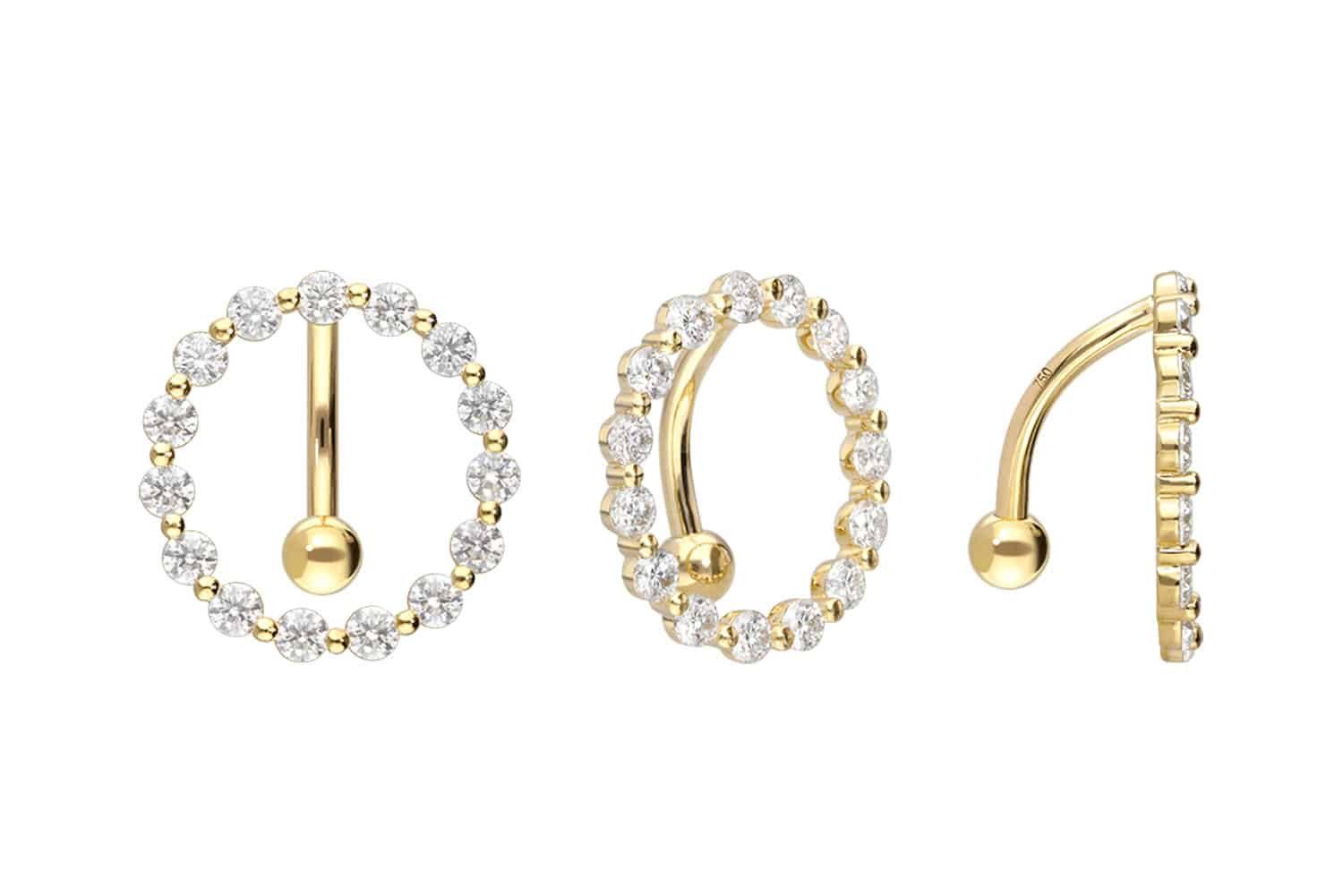PIERCINGLINE Bauchnabelpiercing 18 Karat Gold Bananabell MOISSANIT-RING (Bananabells, 1-tlg)
