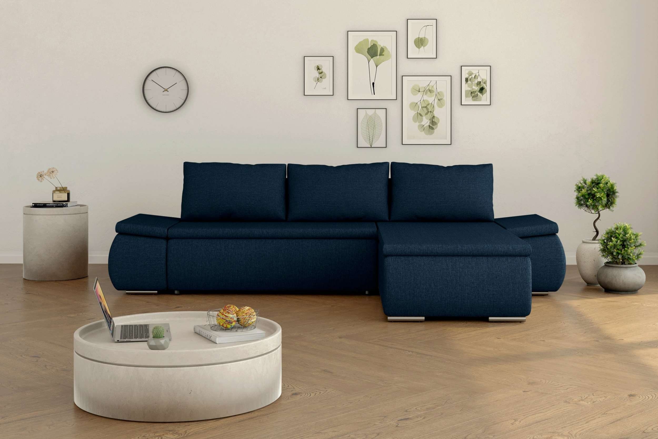 frei mit Wellenfederung, bestellbar, links Ecksofa rechts Bettfunktion, Design Eckcouch, mit Raum stellbar, L-Form, im mane oder Modern Stylefy Olin,