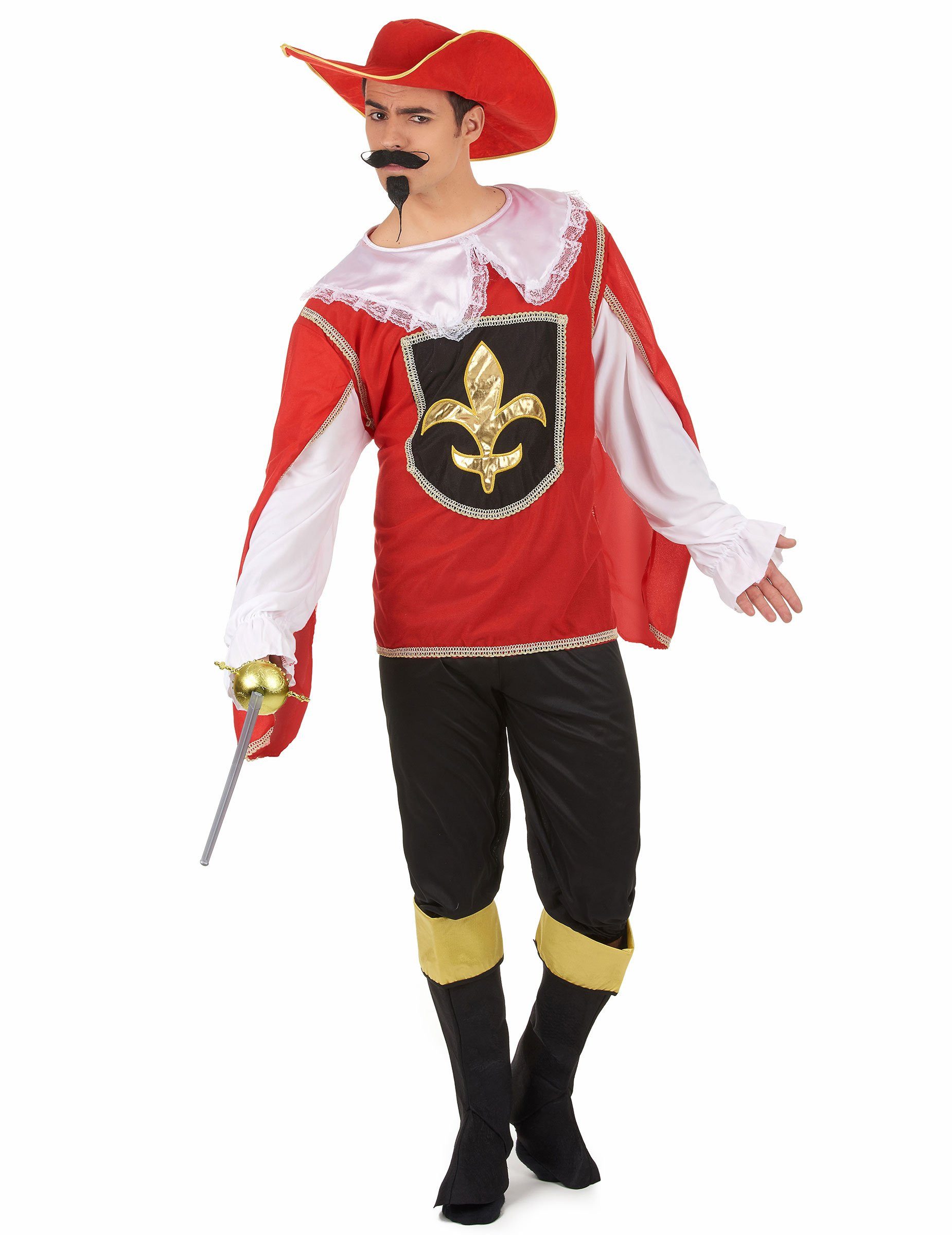 Kostüm Musketier Herrenkostüm rot-schwarz-gold