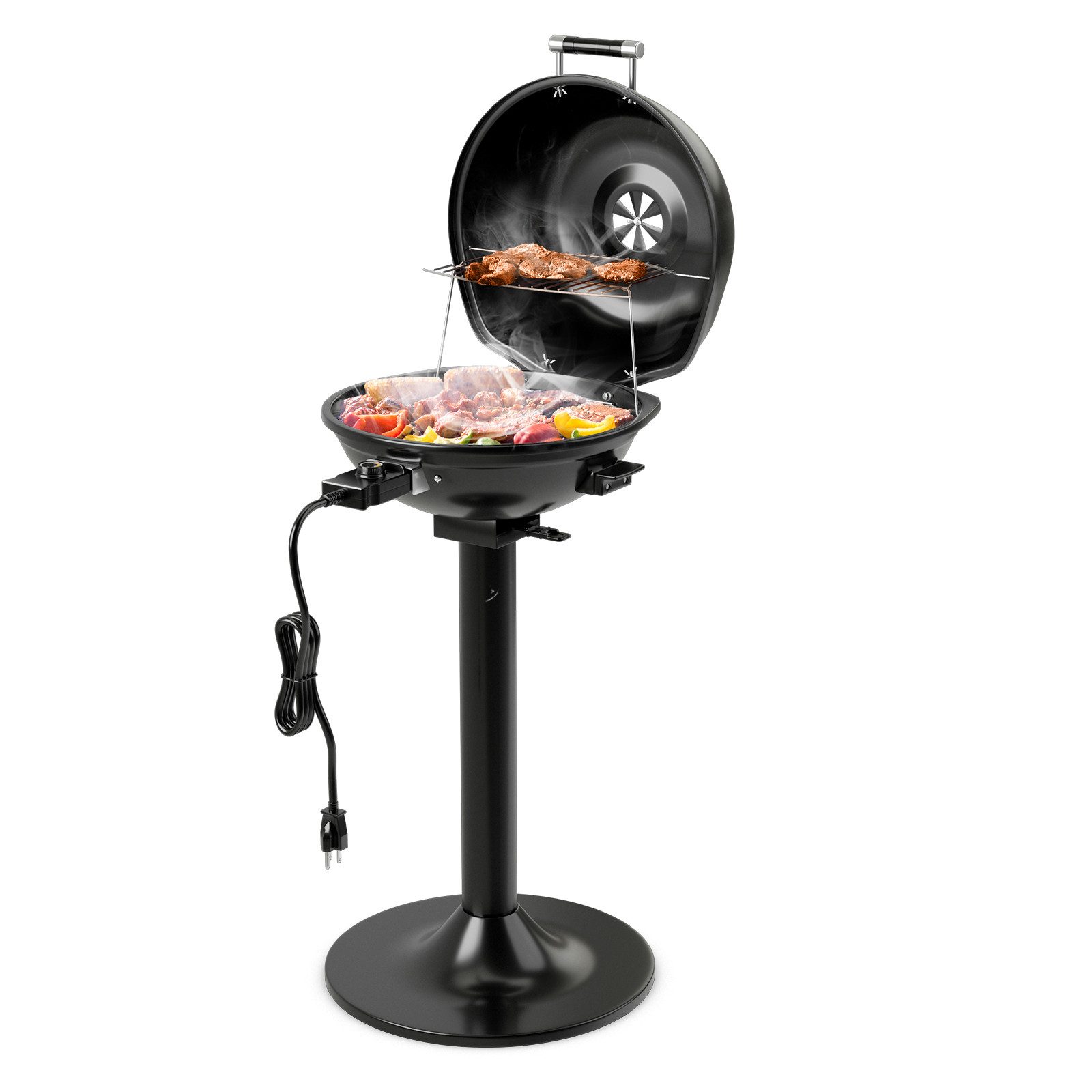 KOMFOTTEU Elektro-Standgrill, 1600 W, mit Warmhaltefach & abnehmbare Fettschale