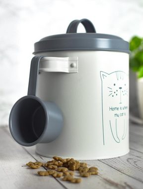 Sendez Katzen-Futterspender Trockenfutterdose mit Deckel und Löffel Mettaldose Tierfutter Vorratsdose Katzenfutterbox Katze