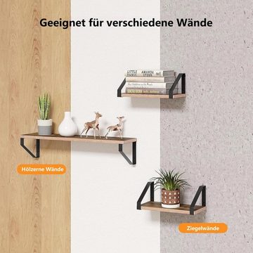 EUGAD Wandregal, Set 3-tlg., Hängeregal Wanddeko Vintage-Holzoptik und Schwarz