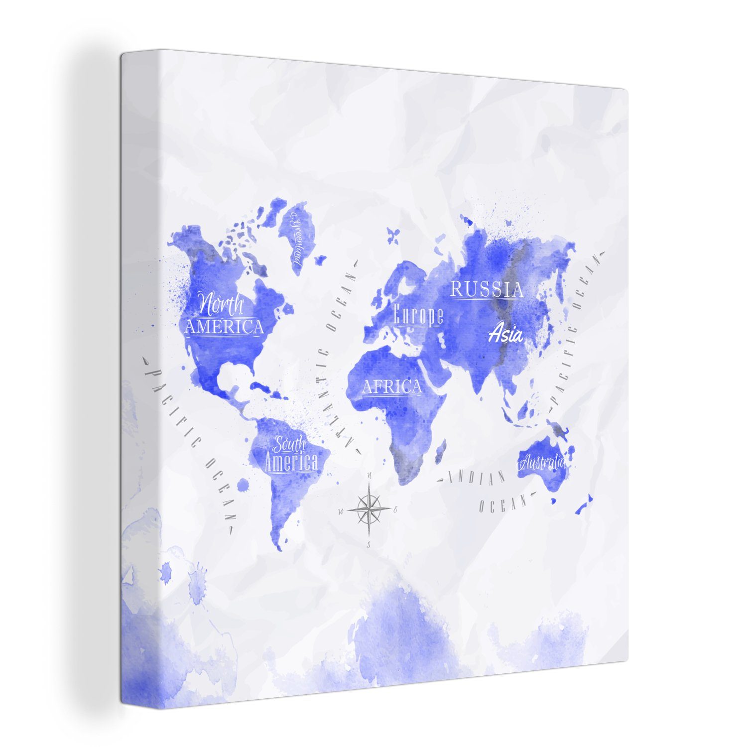 OneMillionCanvasses® Leinwandbild Weltkarte - Abstrakt - Aquarell, (1 St), Leinwand Bilder für Wohnzimmer Schlafzimmer