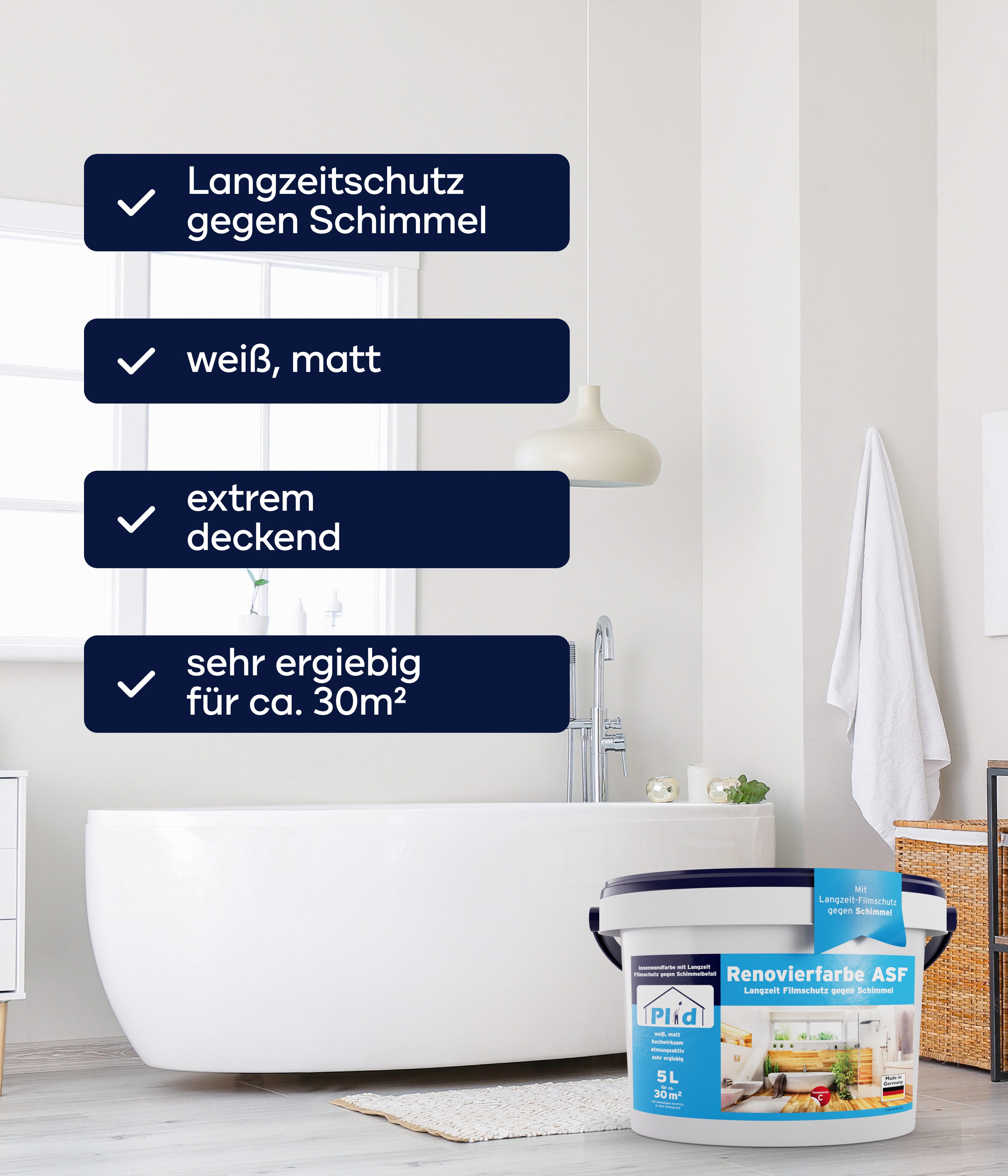 plid Wand- und Deckenfarbe Premium Anti-Schimmel-Set Schimmelschutz Schimmelbekämpfung, Schnelltrocknend, spritzarm, verarbeitungsfertig – Bild 4 von 5