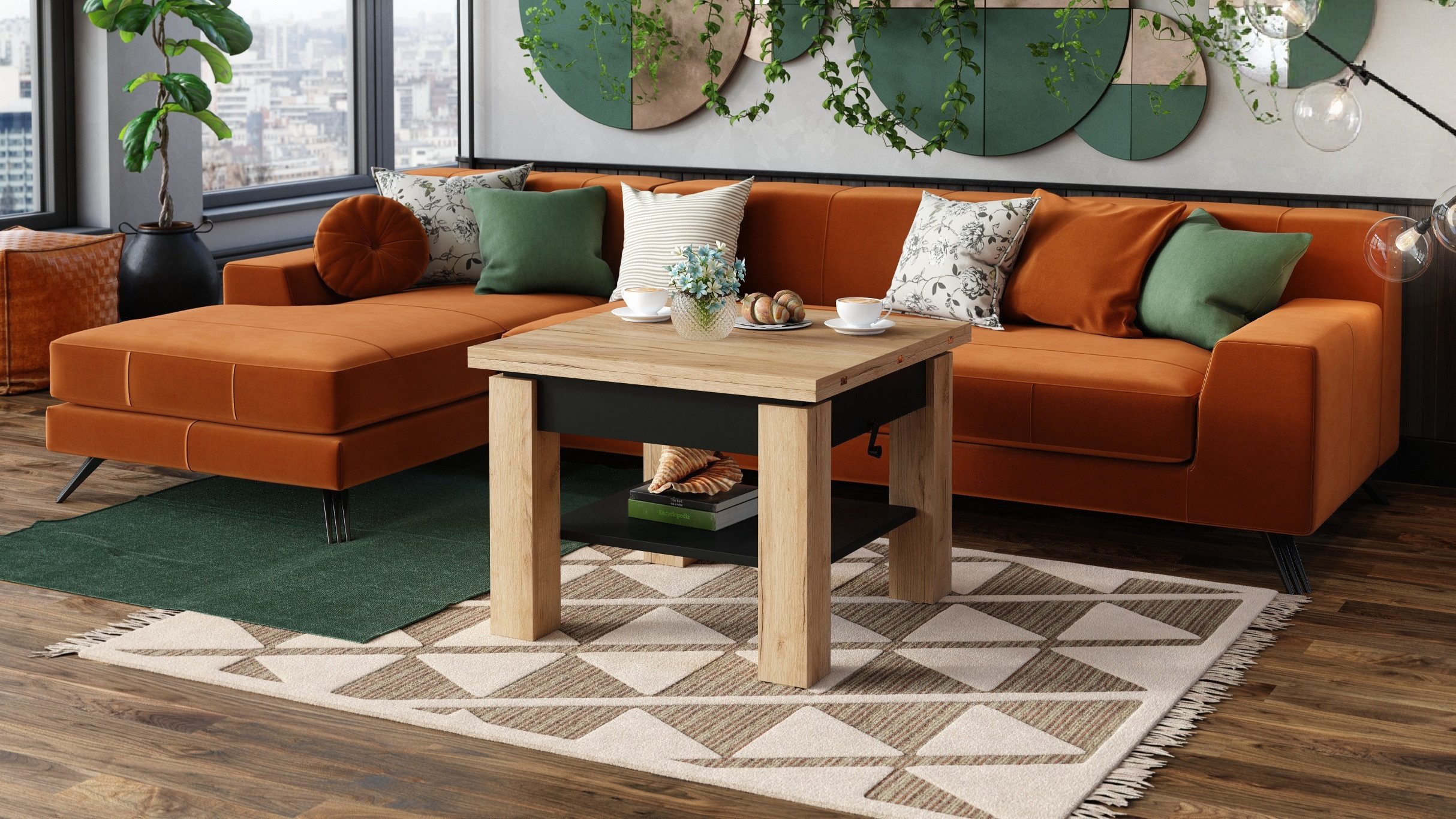 designimpex Couchtisch Design Cleo stufenlos höhenverstellbar aufklappbar Esstisch