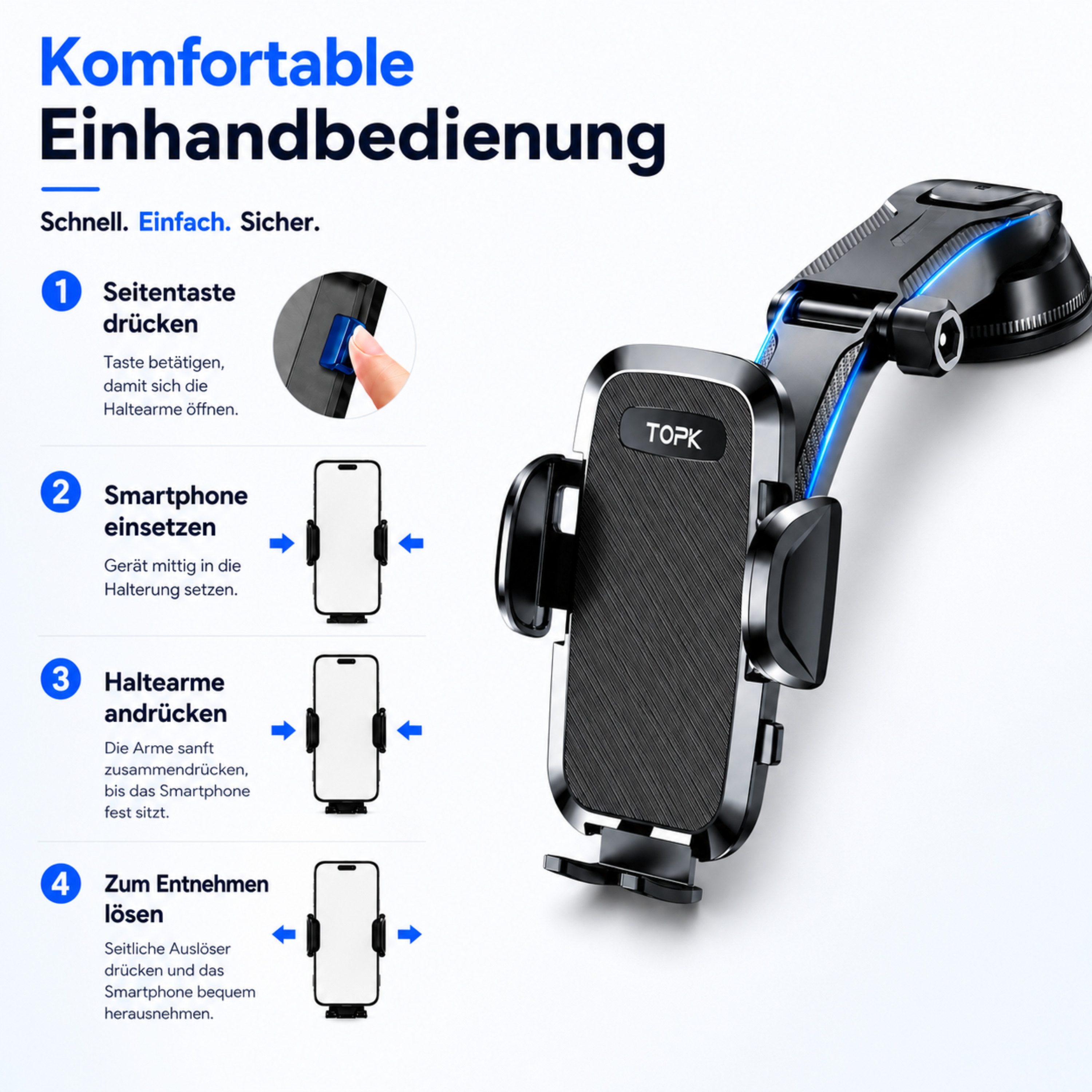 StellarLuma Handy-Halterung Handyhalterung Auto Telefonhalterung Smartphone Halter 360° drehbar, (bis 6,9 Zoll, 360° drehbare und einhändig bedienbare Halterung – Bild 4 von 5
