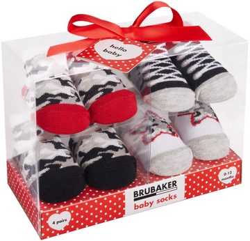 BRUBAKER Socken Babysocken für Jungen und Mädchen 0-12 Monate (4-Paar, Baumwollsocken im Camouflage-Design) Baby Geschenkset für Neugeborene in Geschenkverpackung mit Schleife