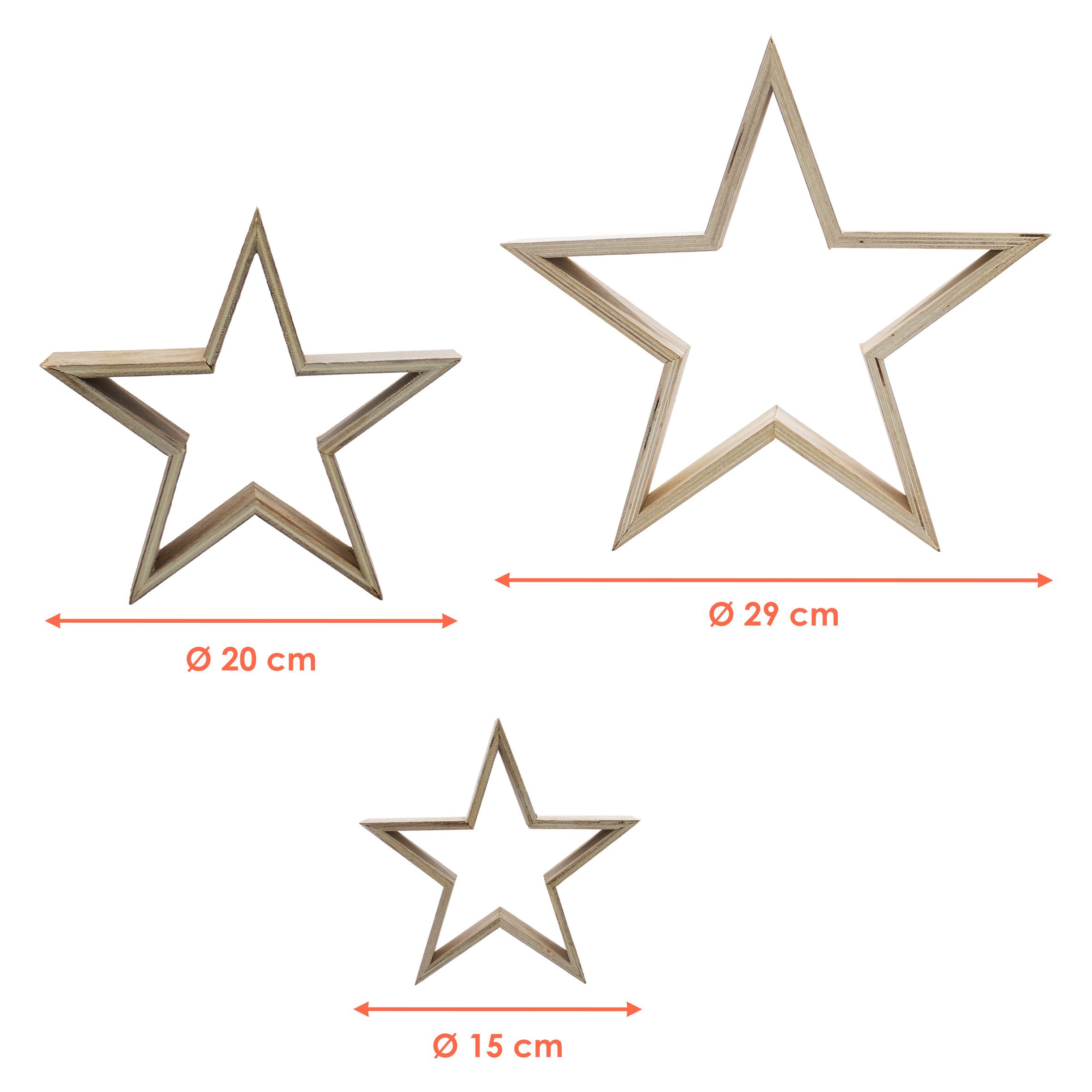 Spetebo Dekofigur Holz Stern Aufsteller 3er Set natur - 29 / 20 / 15 cm (Se günstig online kaufen