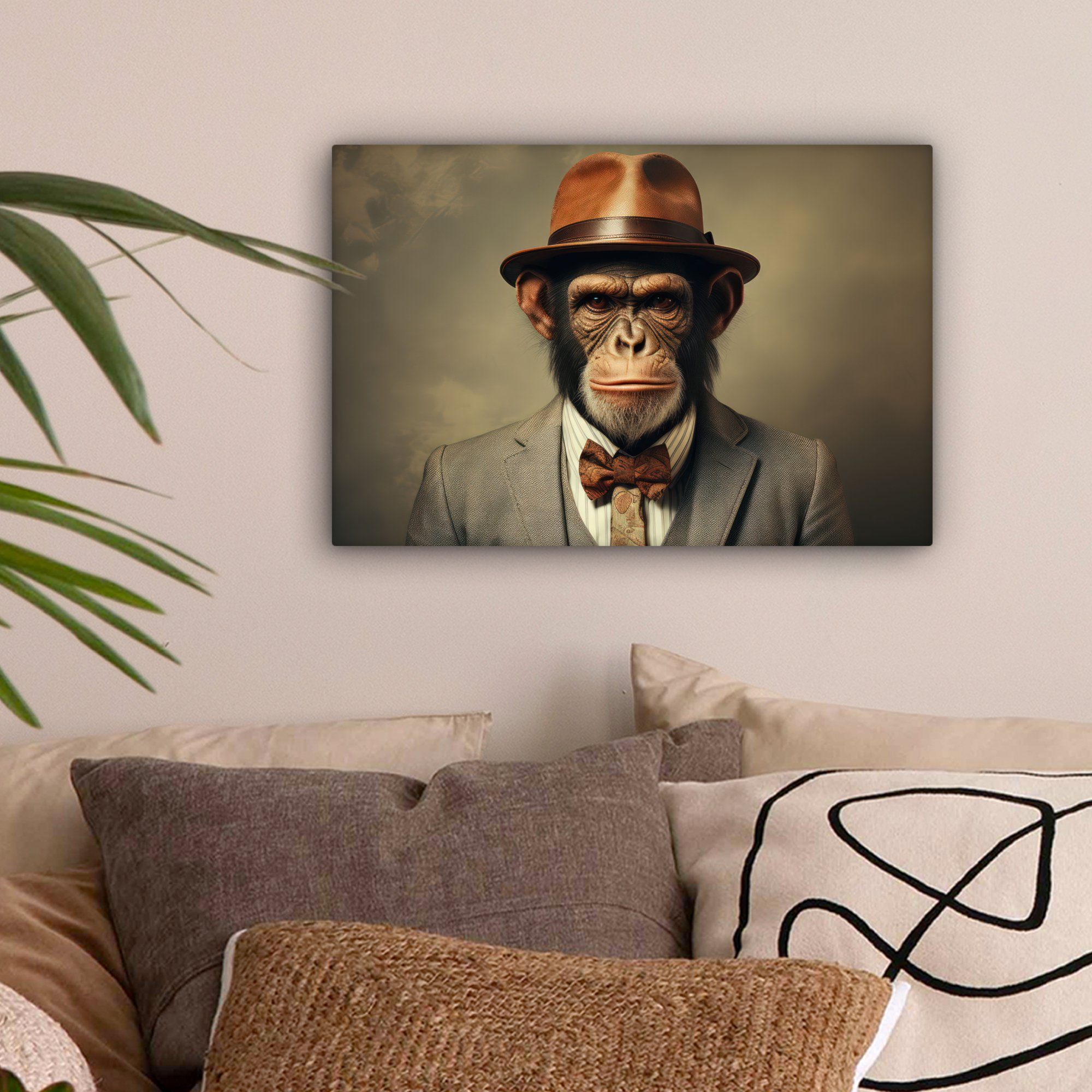 OneMillionCanvasses® Leinwandbild Vintage - Affe - Mütze - Anzug - Grau - T günstig online kaufen