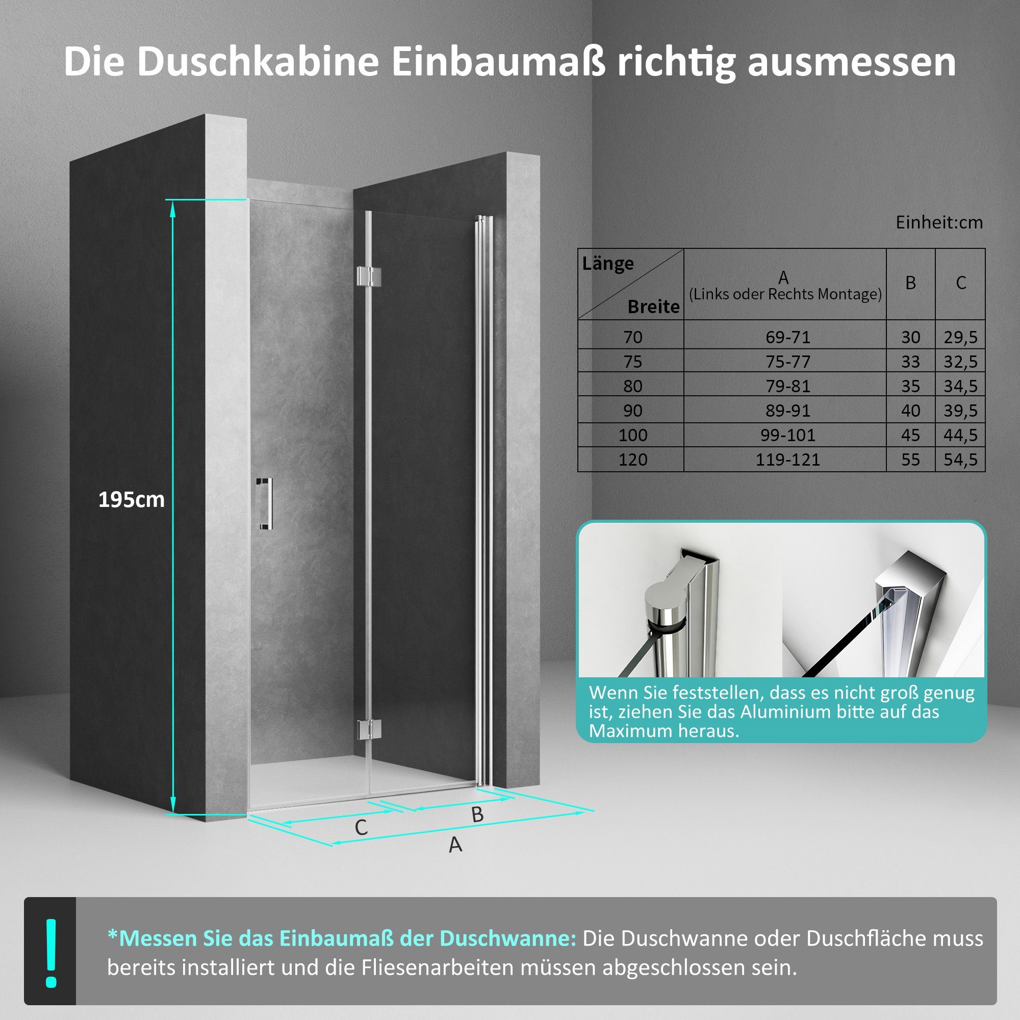 Cozynest Duschtür Faltbar Schwarz 90x195cm - Platzsparende Duschabtrennung Mit 6mm ESG Glas