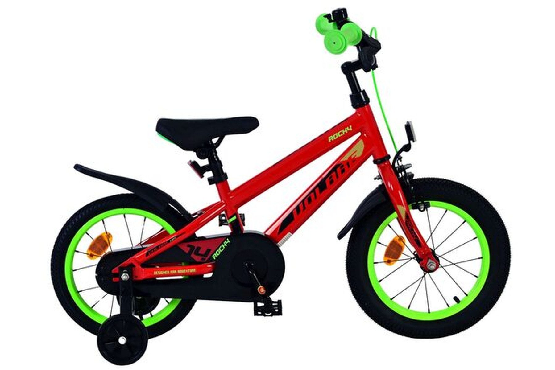 Volare Kinderfahrrad Rocky Jungen 14 Zoll Rot – Handbremse, Rücktritt, Stützräder