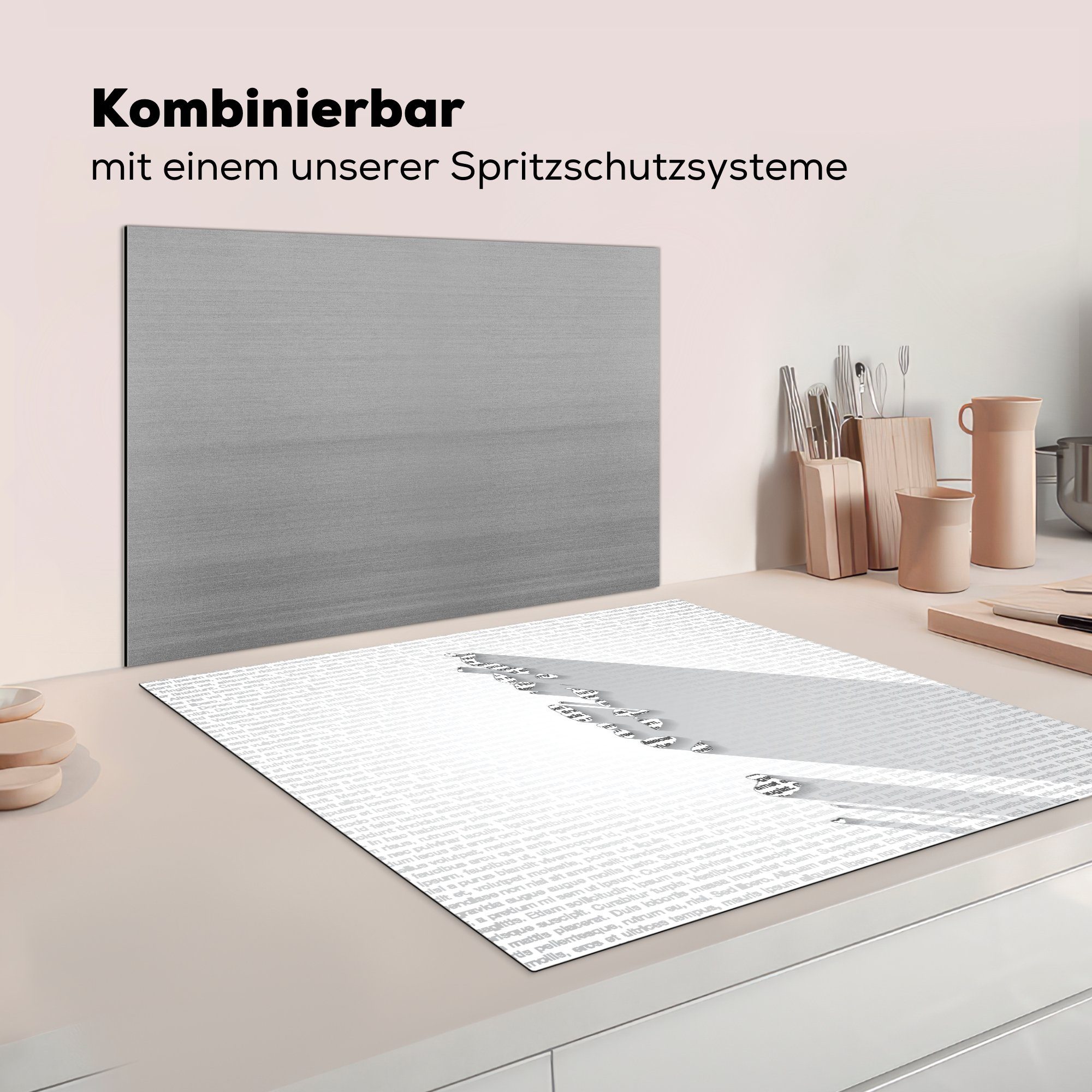 78x78 Schwarz-weiße einer Vinyl, der, Arbeitsplatte Textes Herdblende-/Abdeckplatte Illustration Form Karte MuchoWow (1 tlg), in cm, für des küche Ceranfeldabdeckung,