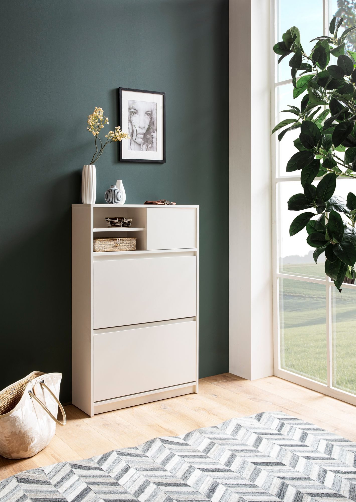 FINEBUY Schuhschrank FB102985 Schuhkipper Garderobe Weiß Modern Schuhkommod günstig online kaufen
