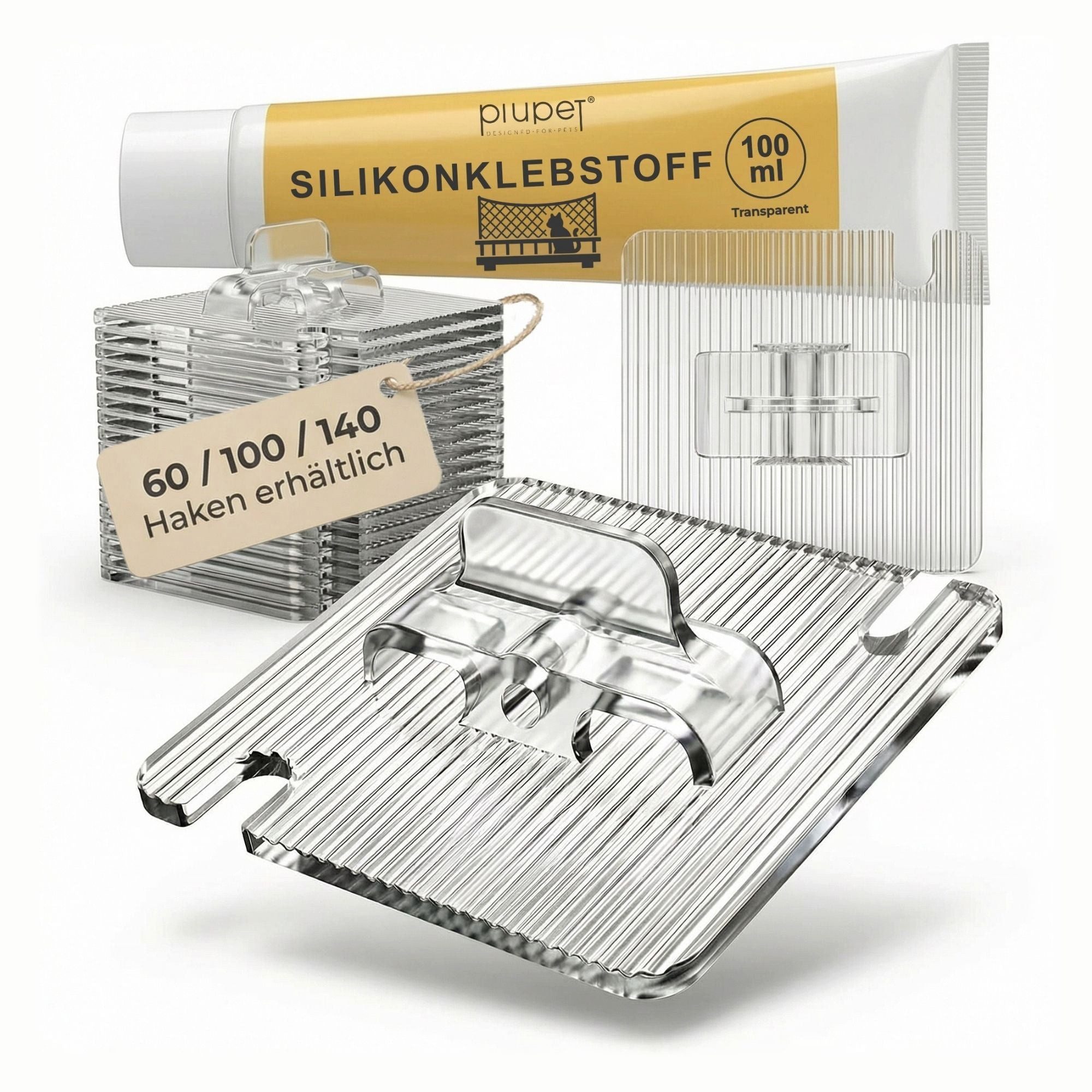 Piupet Tiersicherheitsnetz PiuPet® Klebehaken für Katzennetz ohne Bohren I Katzennetz Befestigung