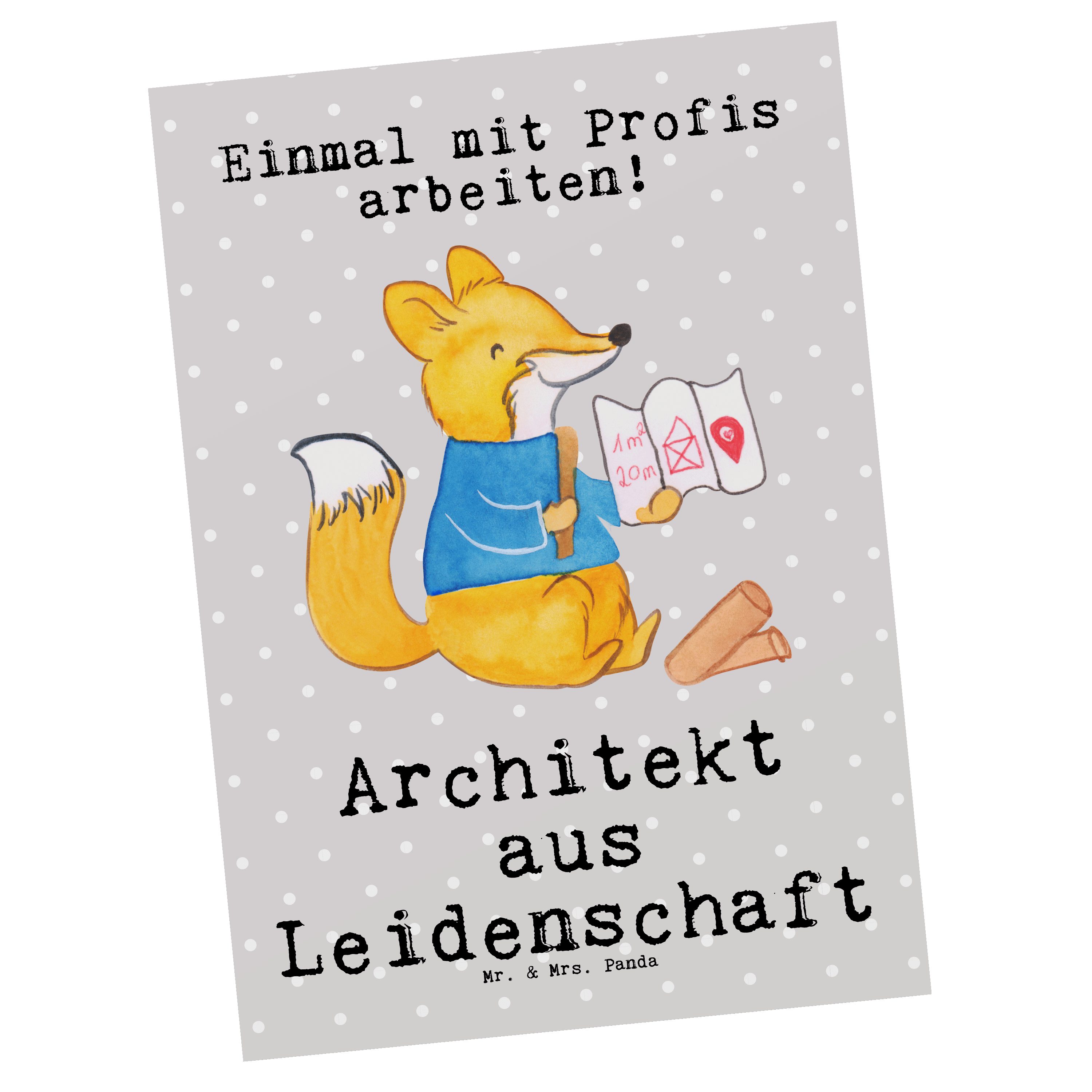 Mr. & Mrs. Panda Postkarte Architekt aus Leidenschaft - Grau Pastell - Geschenk, Jubiläum, Rente