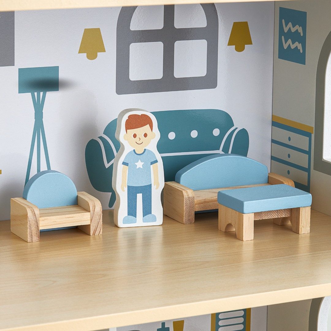 Mamabrum Puppenhaus Großes Puppenhaus aus Holz mit Zubehör und Spielfiguren