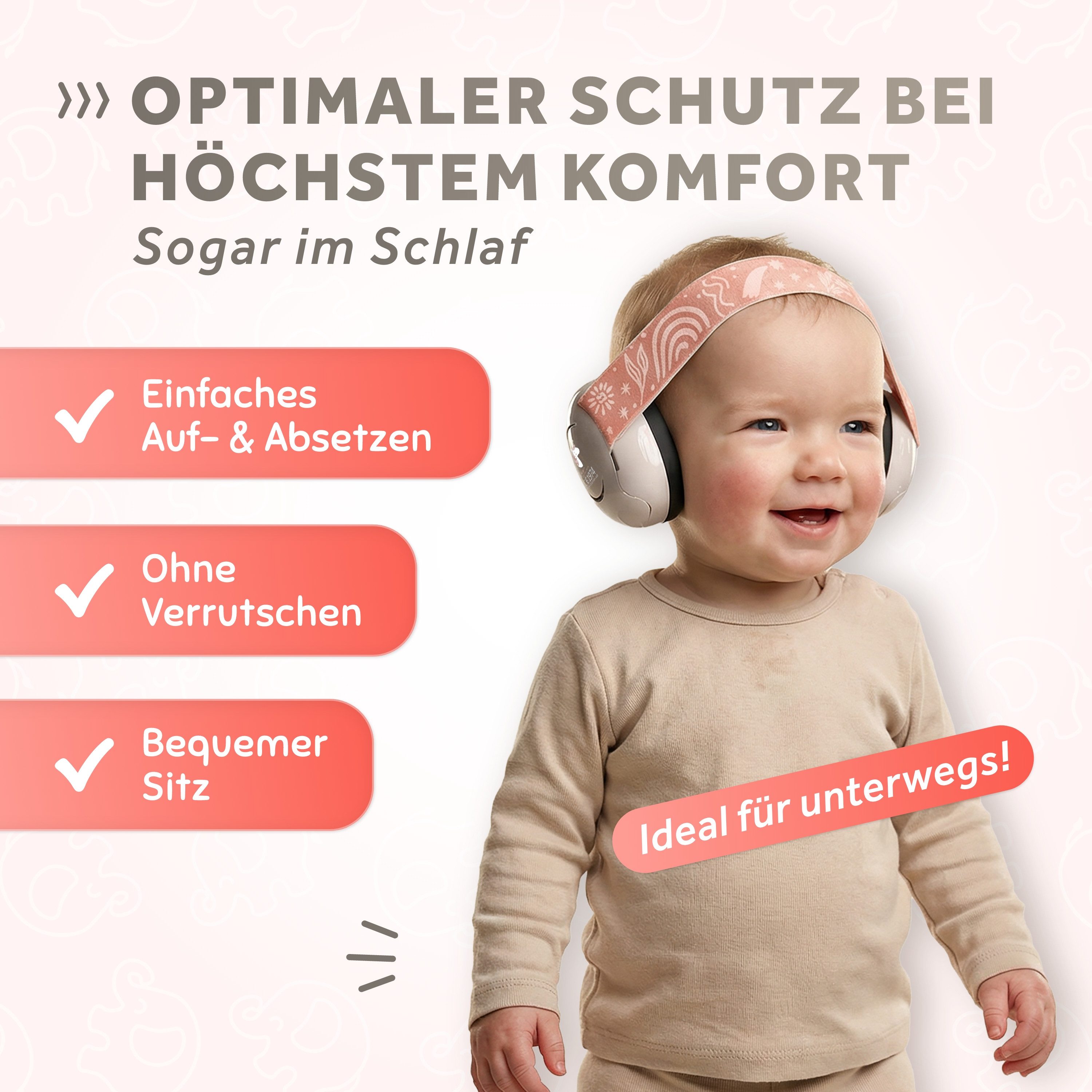 Schallwerk Kapselgehörschutz Mini+ Ohrenschützer für Kleinkinder - Gehörschutz Baby, (Kopfhörer Babys & Kleinkinder, Ohrenschutz für Babys mit verstellbaren Band), bis zu 52cm Kopfumfang