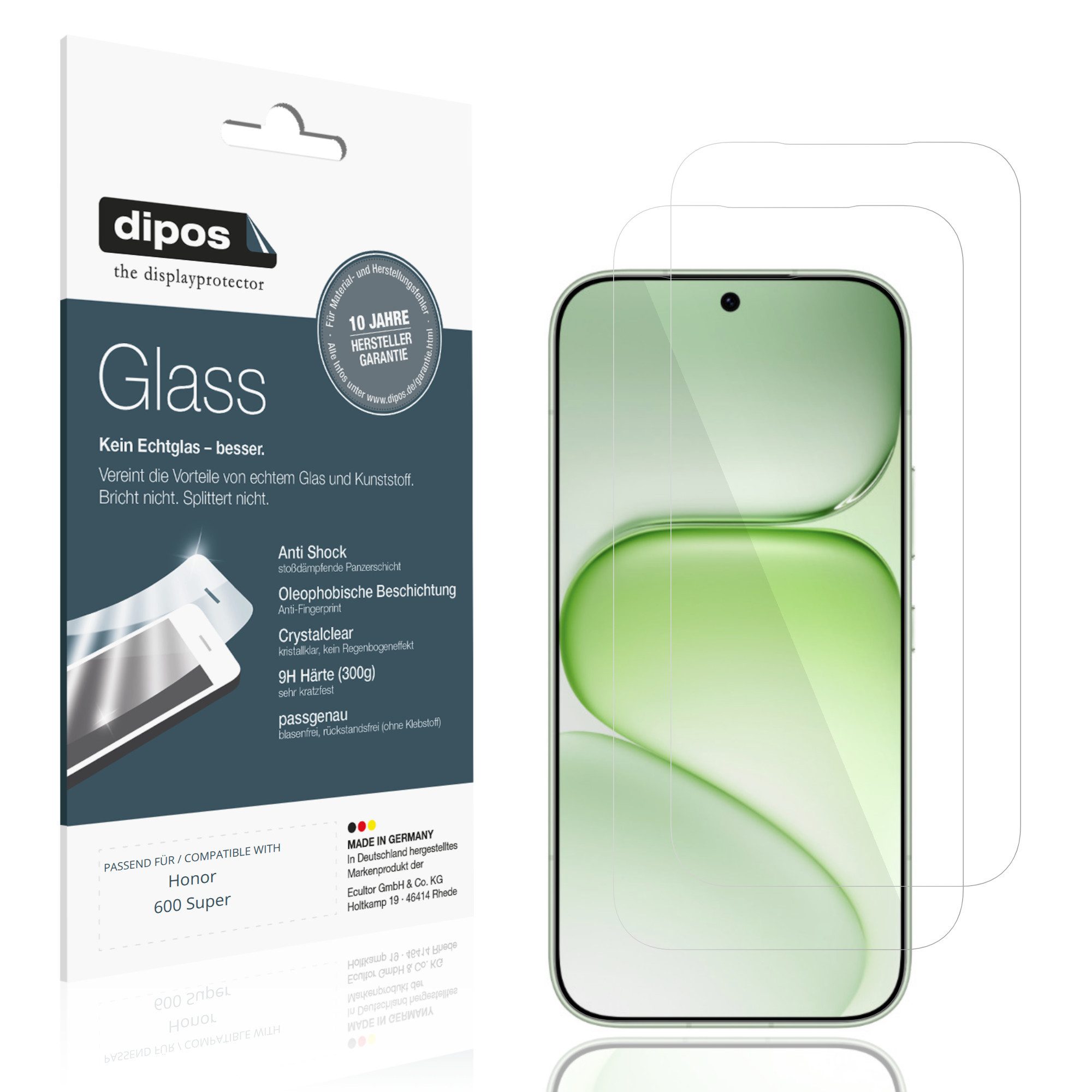 dipos Displayschutzfolie Schutzfolie für Honor 600 Super, 2 Stück, Displayschutz Schutz Folie Made in Germany