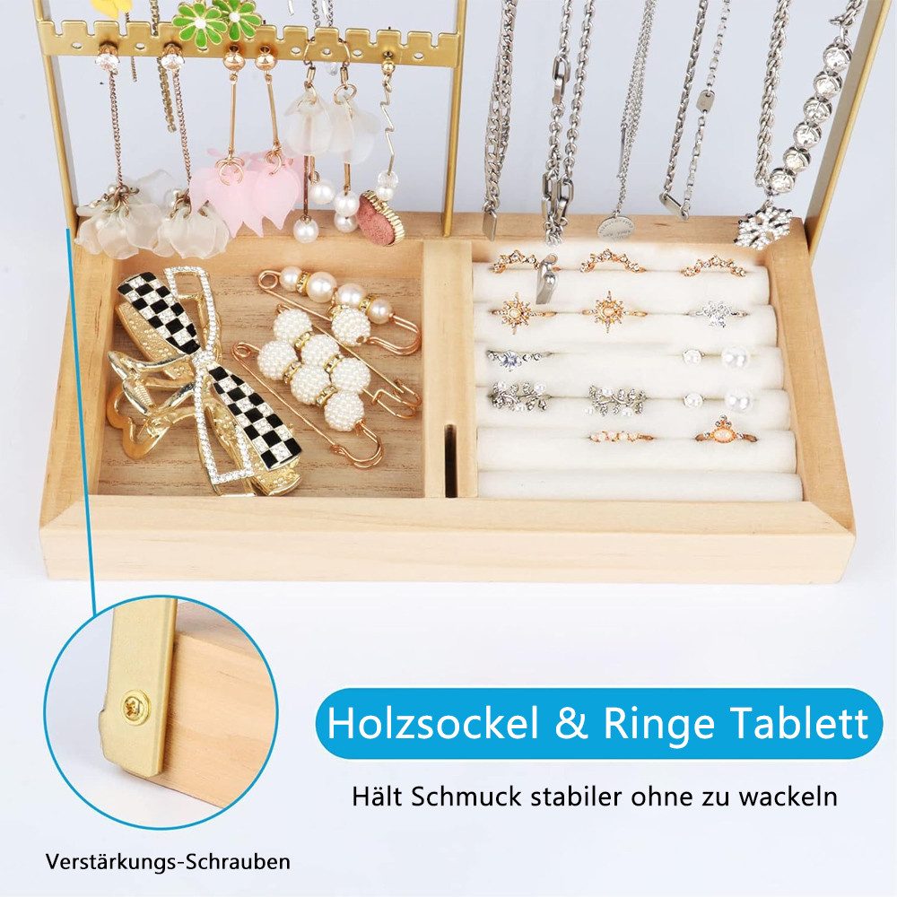 TUWENA Schmuckständer 4 Tier Schmuckhalter Kettenständer mit Aufbewahrung & Ohrringhalter – Bild 4 von 5