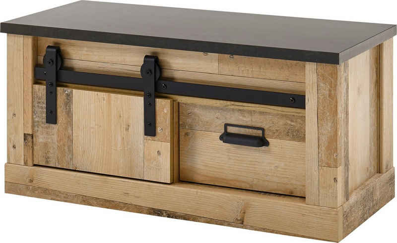 Home affaire Sitzbank SHERWOOD, modernes Holz Dekor, mit Scheunentorbeschlag aus Metall, Breite 93 cm