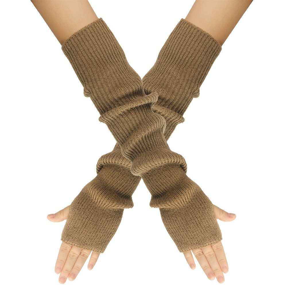 Strickhandschuhe Fingerlose 2 Paar Lange AUKUU brown+black Strickhandschuhe Strickhandschuhe