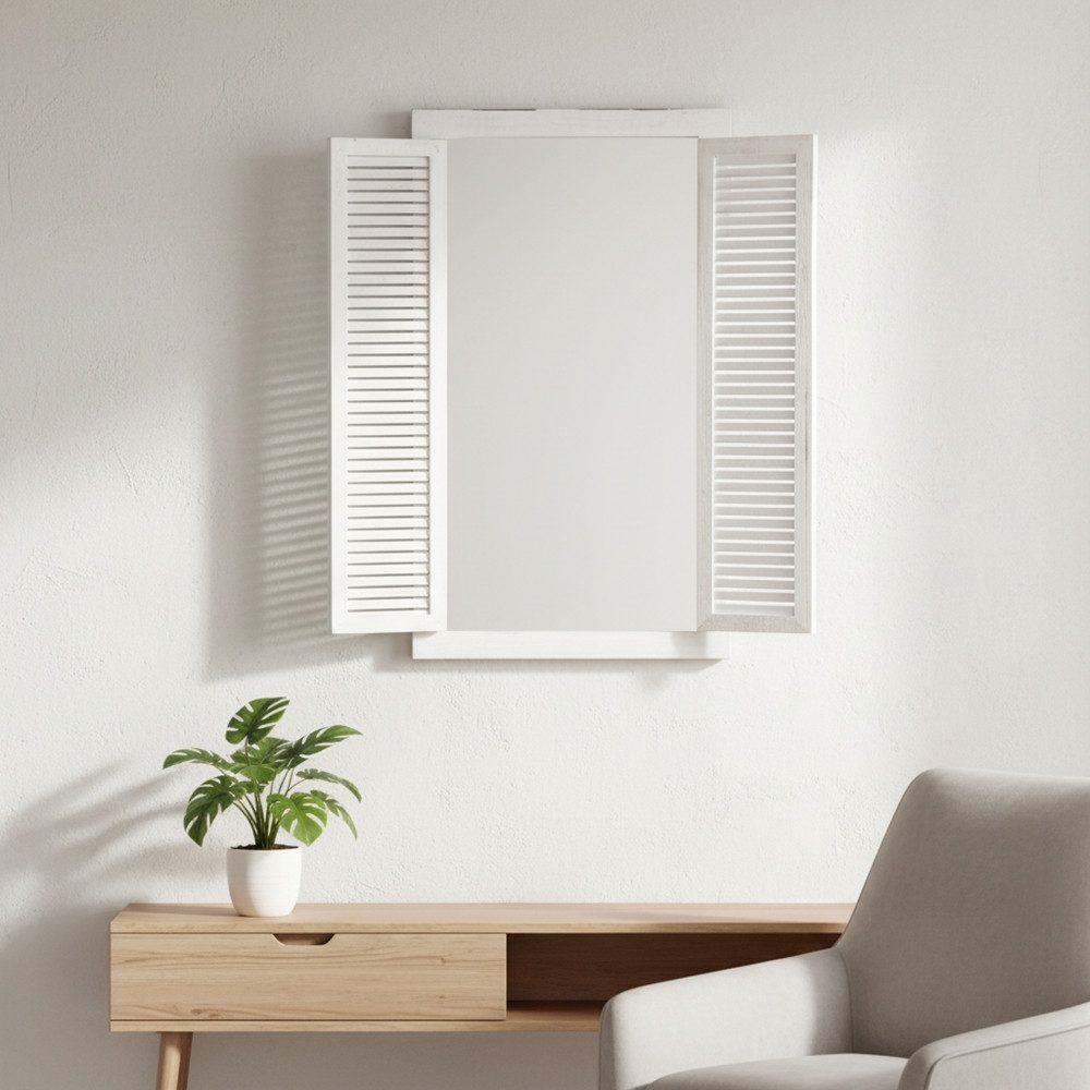 Mucola Wandspiegel Wandspiegel Spiegel Dekospiegel Fensterladen Ablage Shabby Weiß Braun (Stück, 1-St., Deko Fenster), Shabby Look