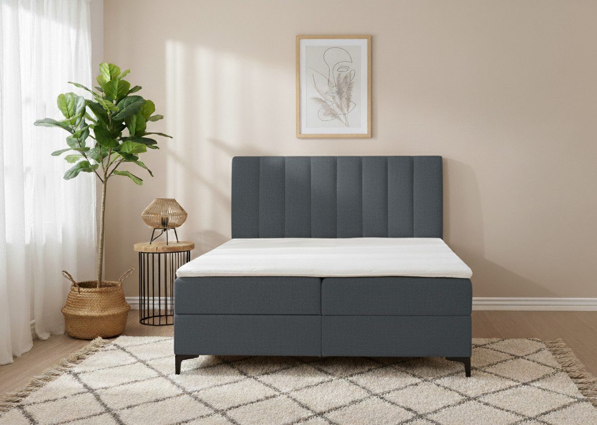 AN FURNITURE STORE Boxbett SIENA mit zwei seitlichen Bettkästen, Topper und Bonellmatratze H3 (140 x 200), zwei seitliche Bettkästen, Topper und Bonellmatratze