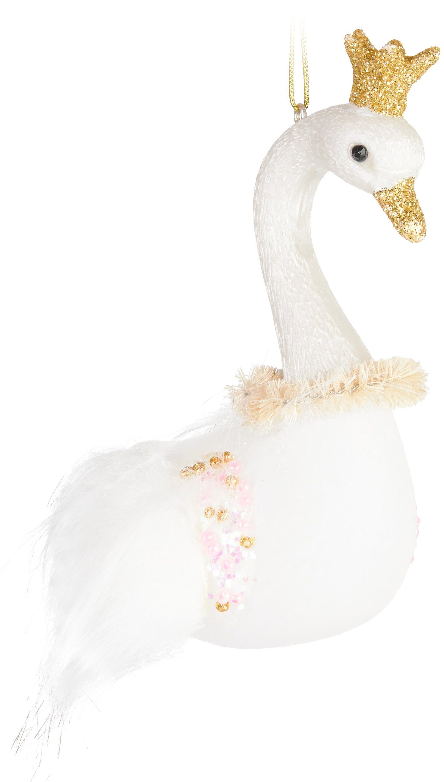 Weihnachtsbaumkugel Schwan Prinzessin mit Glitzer Krone - Glas Weihnachtskugel Handbemalt