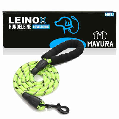 MAVURA Hundeleine LEINOX reflektierende Trainingsleine Nylon Hunde Leine Joggingleine, reflektierend mit weich gepolstertem Handgriff Neongrün 150cm