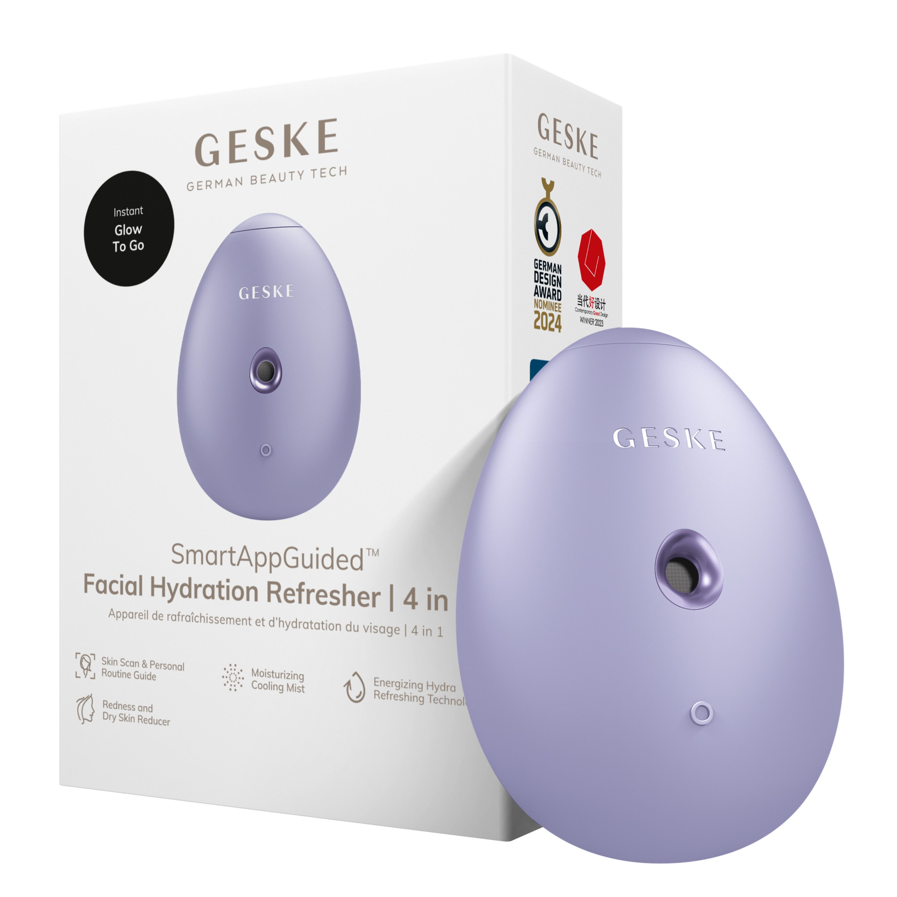 GESKE German Beauty Tech Enhancer SmartAppGuided™ Facial Hydration Refresher 4 in 1, Packung (Gerät & USB-Ladekabel), 2-tlg., Gerät inkl. kostenloser APP (SmartAppGuided Device), Mit der GESKE App erhältst Du deine personalisierte Hautpflegeroutine.