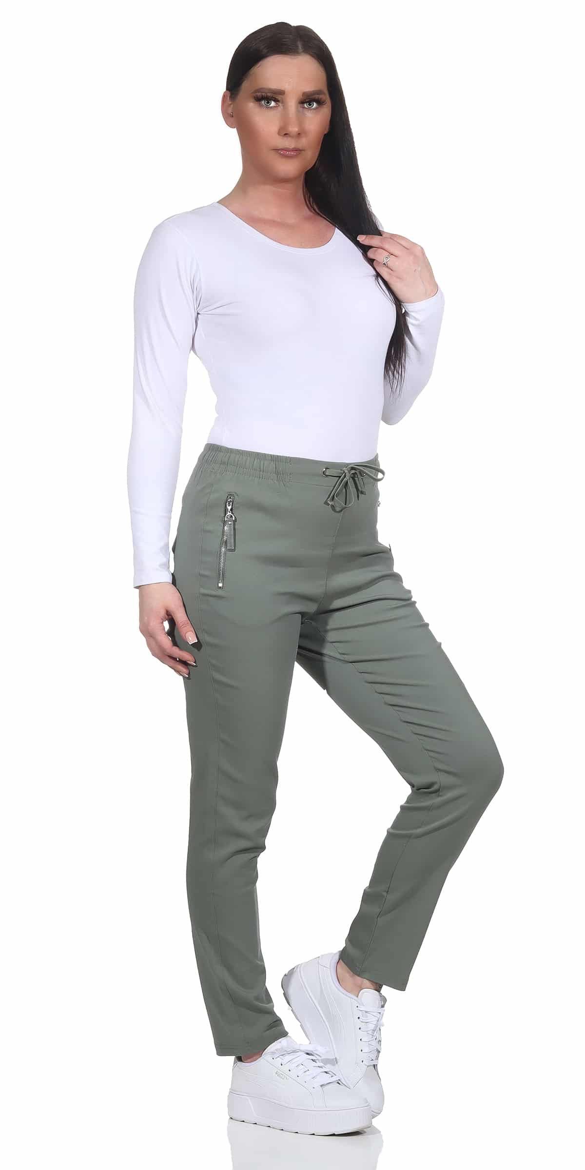 Alica Collection Chinohose Schlupfhose Damen Stretch Hose leichte Sommerhose - Kurzgröße mit Gummibund & Kordelzug, in großen Größen erhältlich