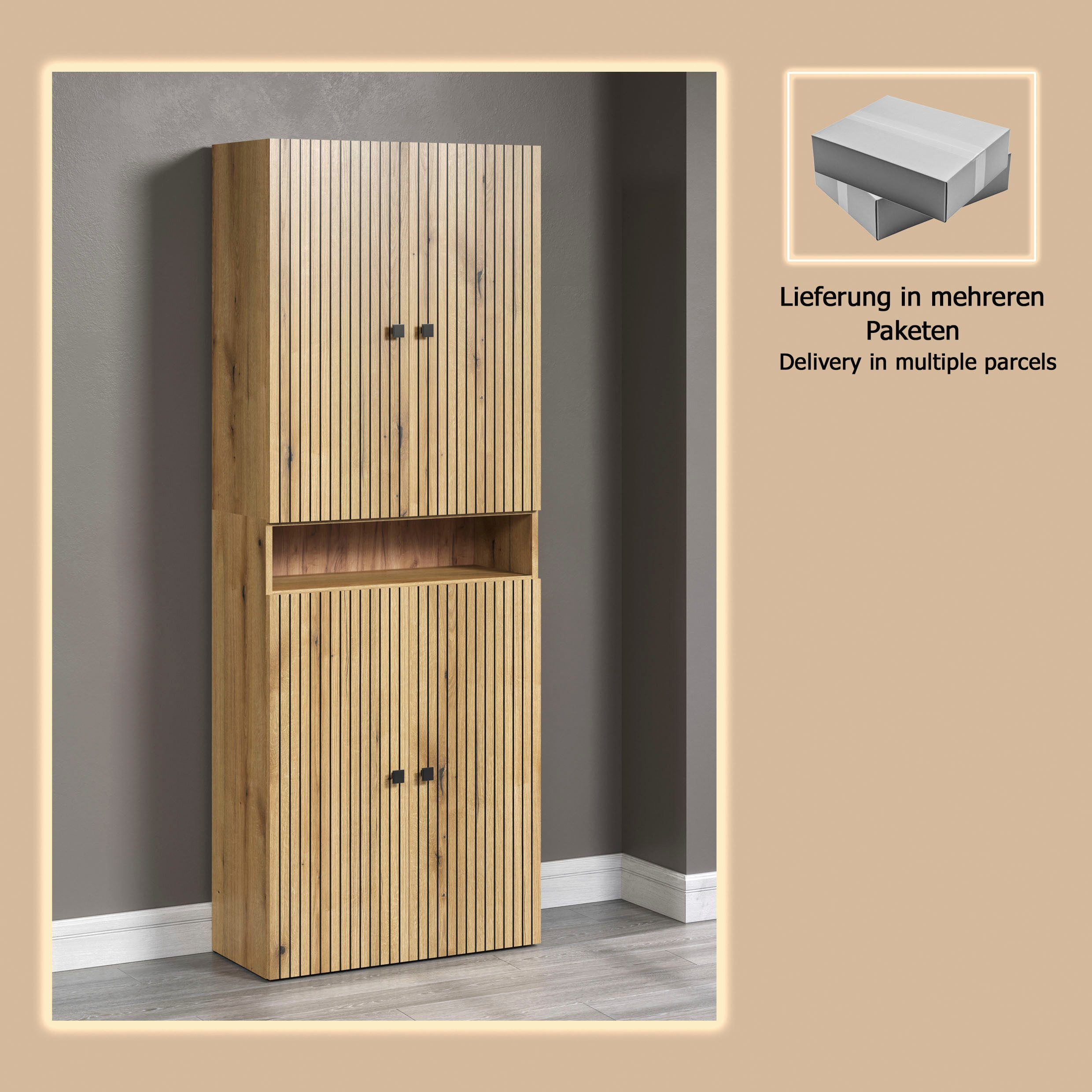 welltime Hochschrank Amrum (1-St) Badezimmerschrank mit und ohne Schublade - (B/T/H) 40-70/31/186 cm – Bild 5 von 5