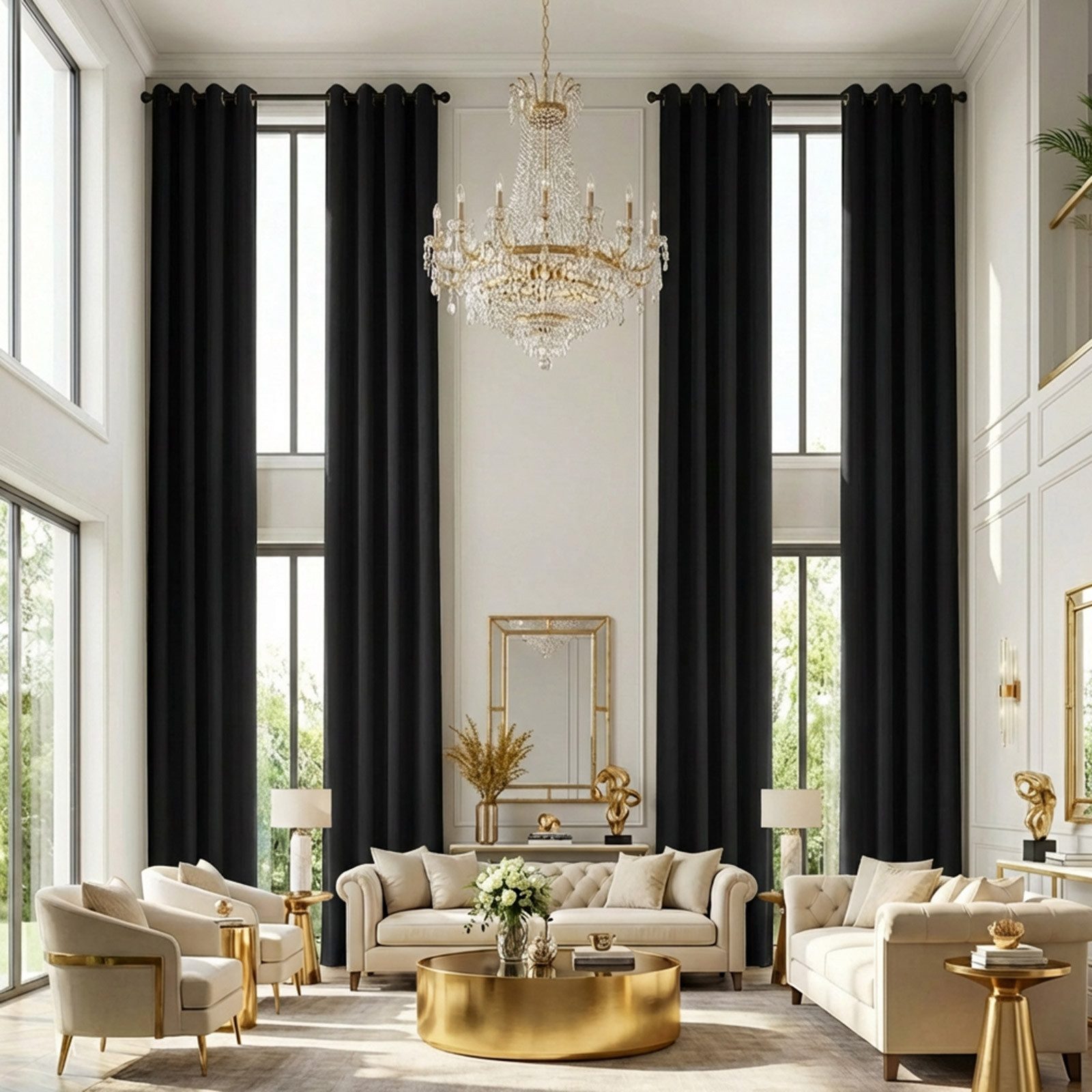 Jibenhome Gardine Extra lang Verdunkelungsvorhang mit Ösen, Höhe 365cm/548cm (2 St), Thermo 2 Stroy Gardine für Wohnzimmer mit hohen Decken