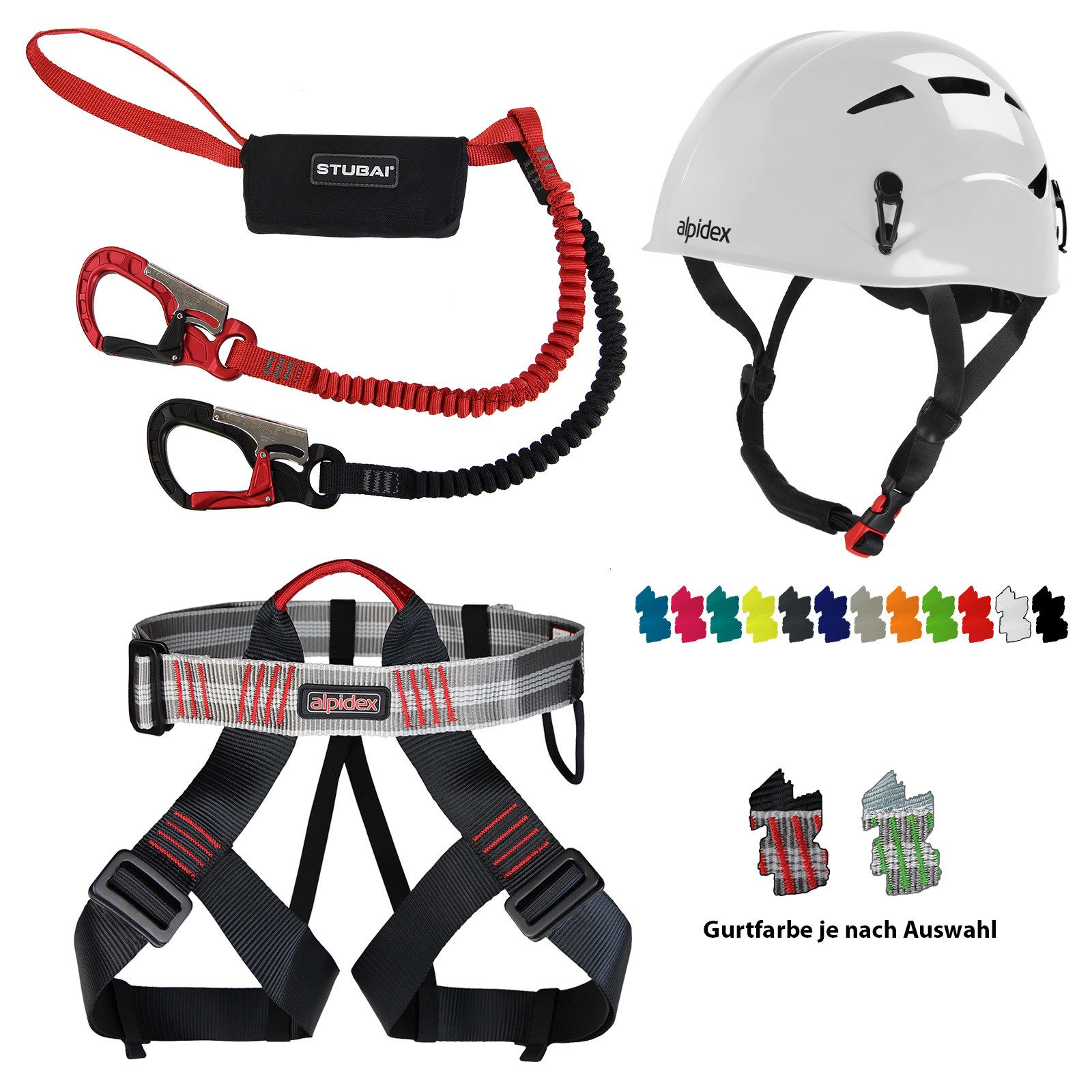 ALPIDEX Kletterhelm ALPIDEX Kletterhelm + Klettergurt + Stubai Klettersteigset BASIC 3.0